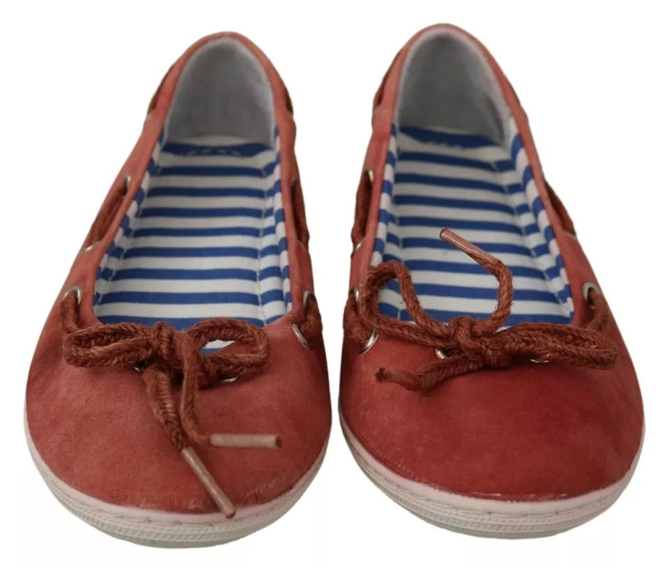 Pantofola D'Oro Coral Suede Lace Bow Loafers Ballet Flat Shoes | Regal Royce