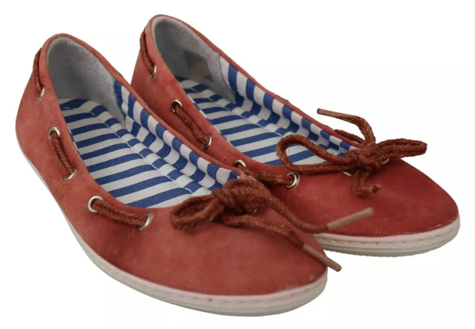 Pantofola D'Oro Coral Suede Lace Bow Loafers Ballet Flat Shoes | Regal Royce