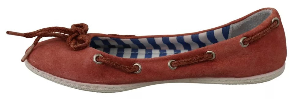 Pantofola D'Oro Coral Suede Lace Bow Loafers Ballet Flat Shoes | Regal Royce