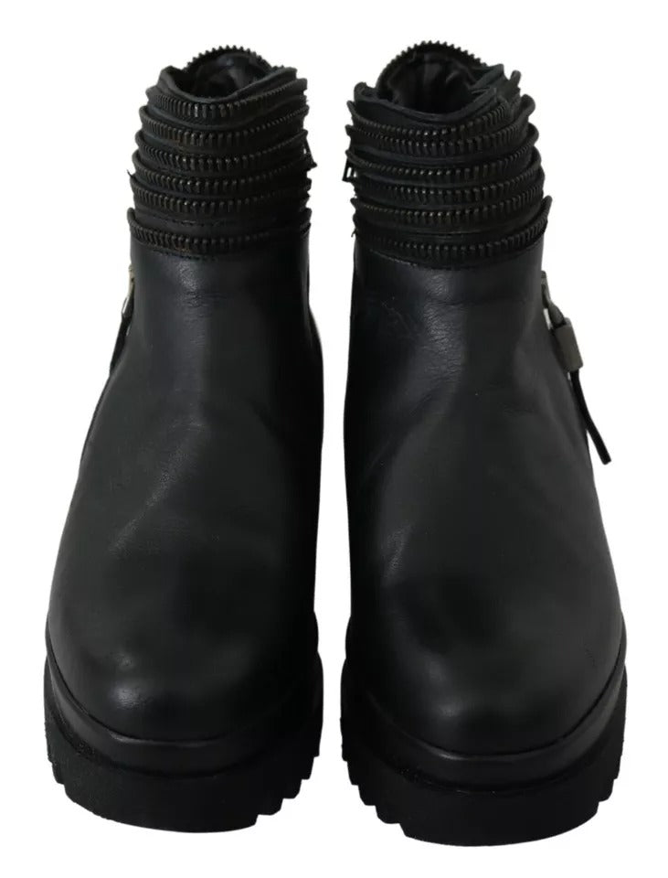 Ovyé Black Leather Zipper Ankle Boots Shoes | Regal Royce