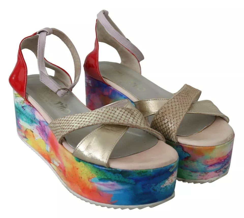 EBARRITO Multicolor Leather Ankle Strap Wedge Heel Sandals Shoes | Regal Royce