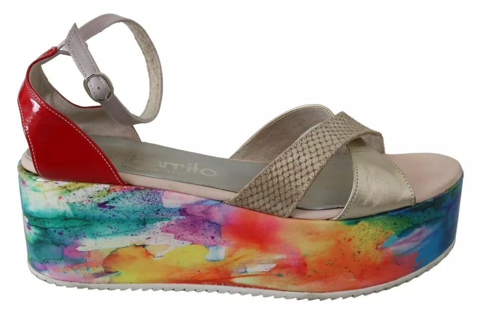 EBARRITO Multicolor Leather Ankle Strap Wedge Heel Sandals Shoes | Regal Royce
