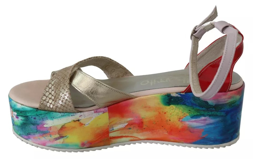 EBARRITO Multicolor Leather Ankle Strap Wedge Heel Sandals Shoes | Regal Royce
