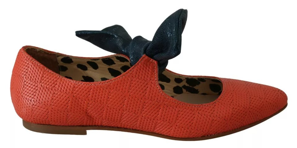 EBARRITO Orange Leather Bow Slip-on Loafers Ballet Flat Shoes | Regal Royce