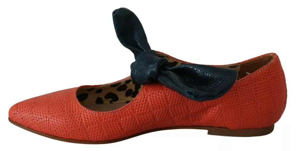 EBARRITO Orange Leather Bow Slip-on Loafers Ballet Flat Shoes | Regal Royce