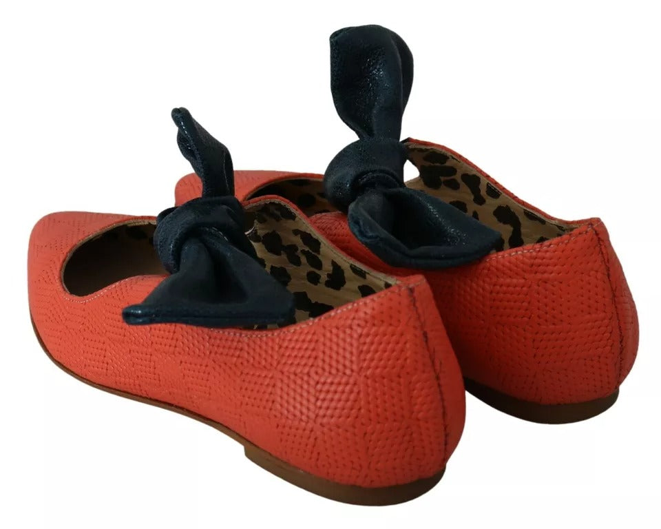 EBARRITO Orange Leather Bow Slip-on Loafers Ballet Flat Shoes | Regal Royce