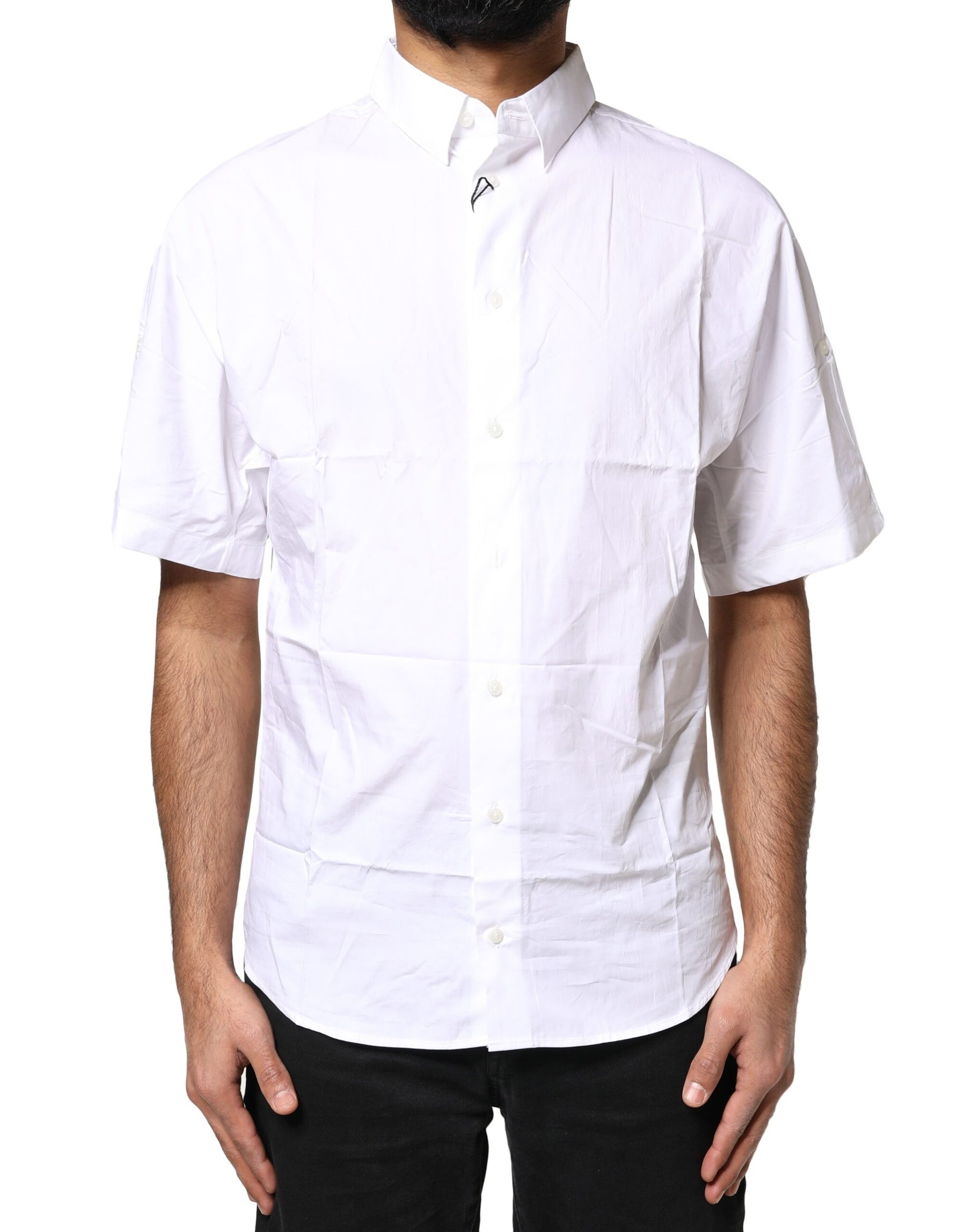 Dolce & Gabbana White Cotton Button Down Casual Men Polo Shirt | Regal Royce