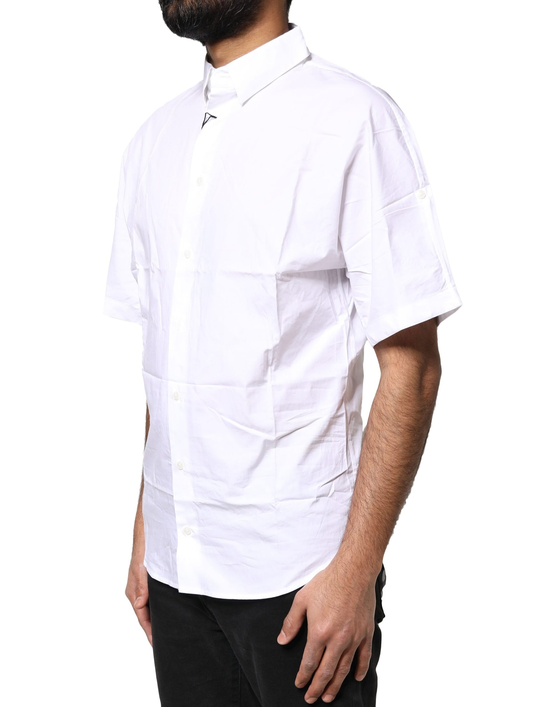 Dolce & Gabbana White Cotton Button Down Casual Men Polo Shirt | Regal Royce
