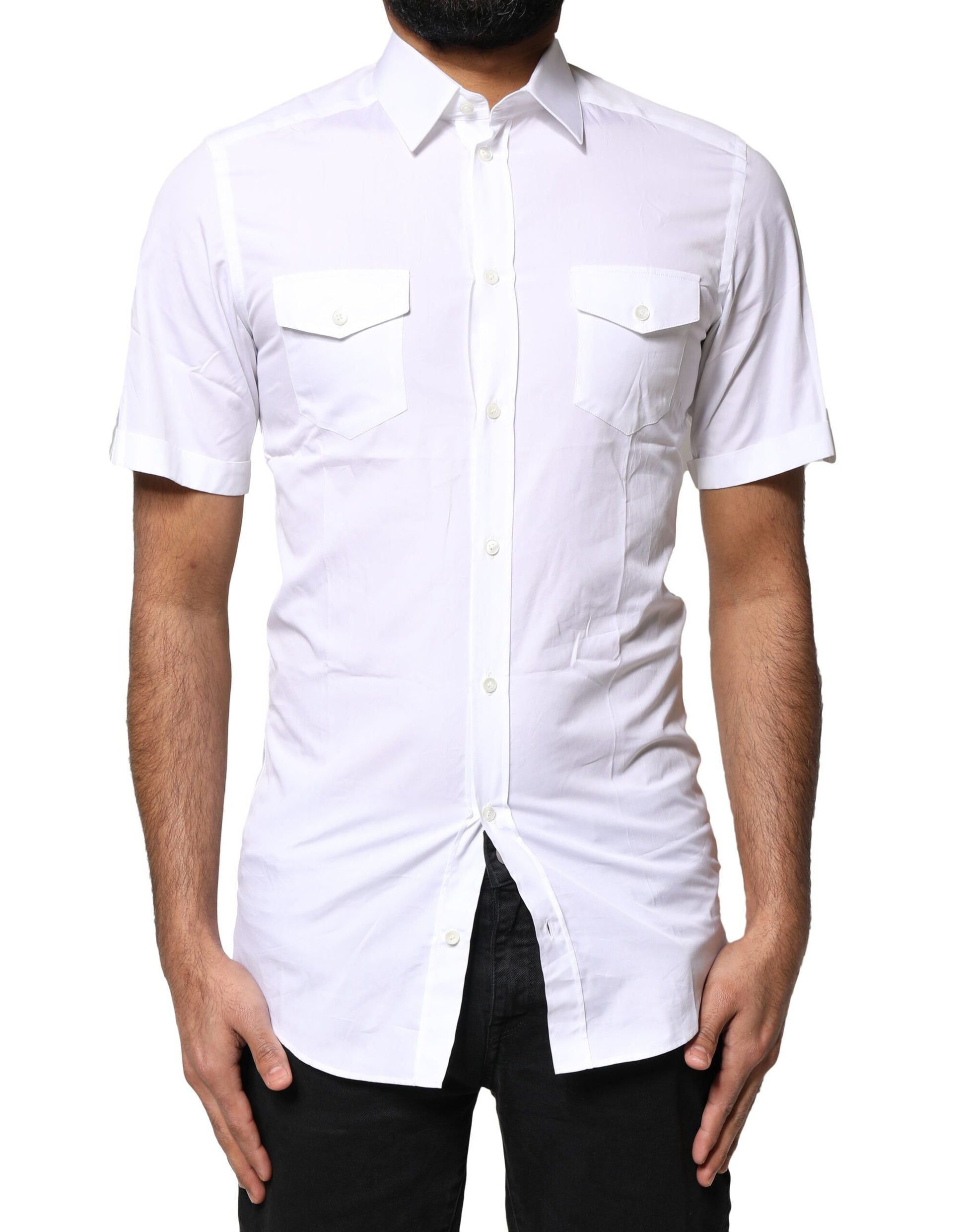 Dolce & Gabbana White GOLD Button Down Casual Men Polo Shirt
