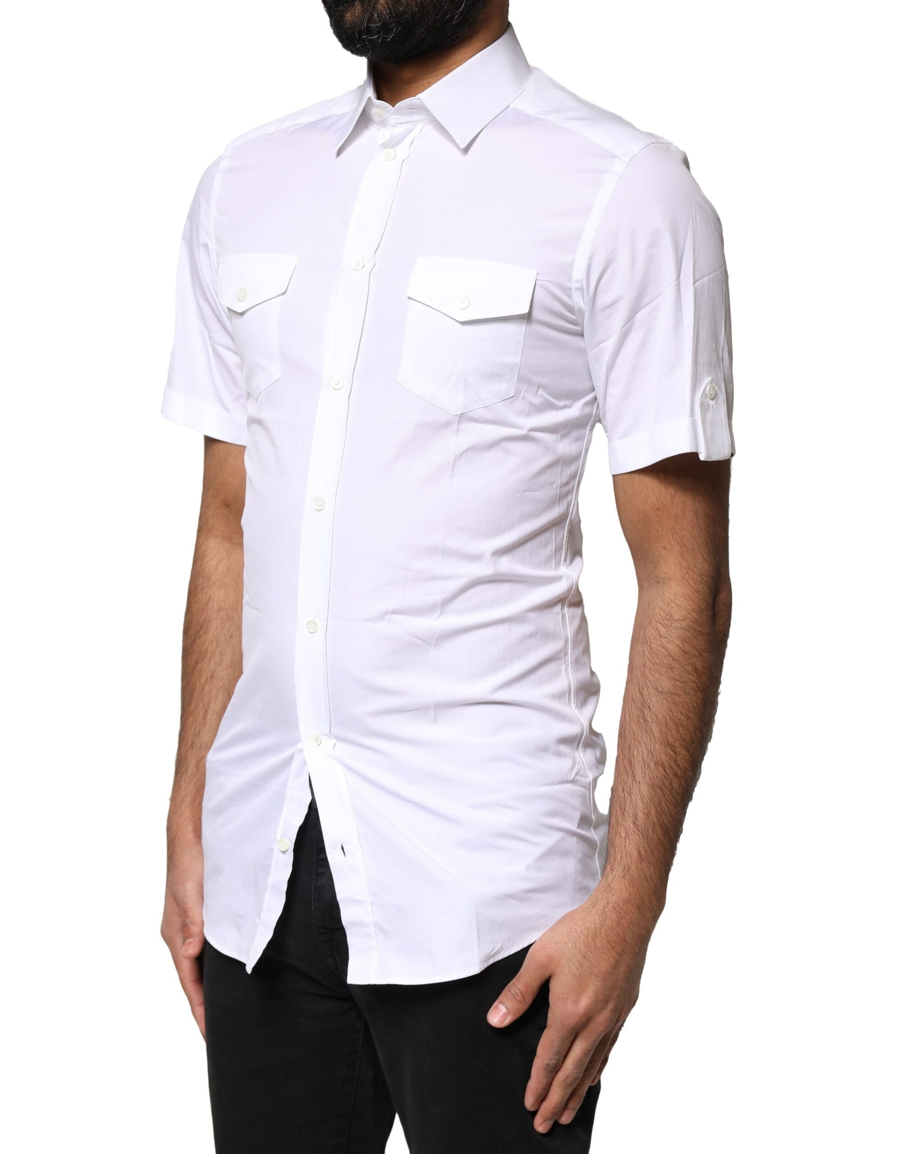 Dolce & Gabbana White GOLD Button Down Casual Men Polo Shirt | Regal Royce