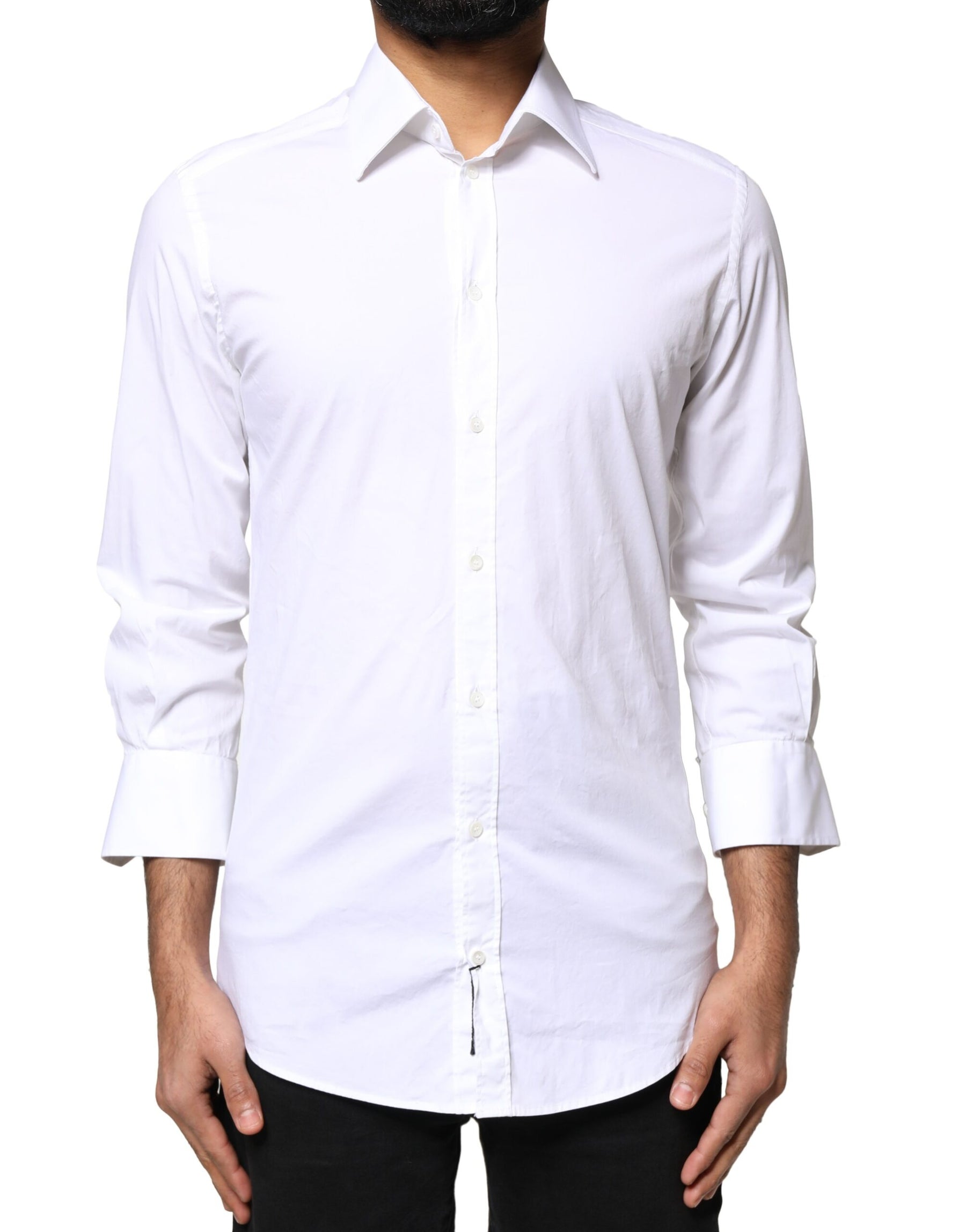 Dolce & Gabbana White GOLD Cotton Long Sleeves Men Dress Shirt | Regal Royce