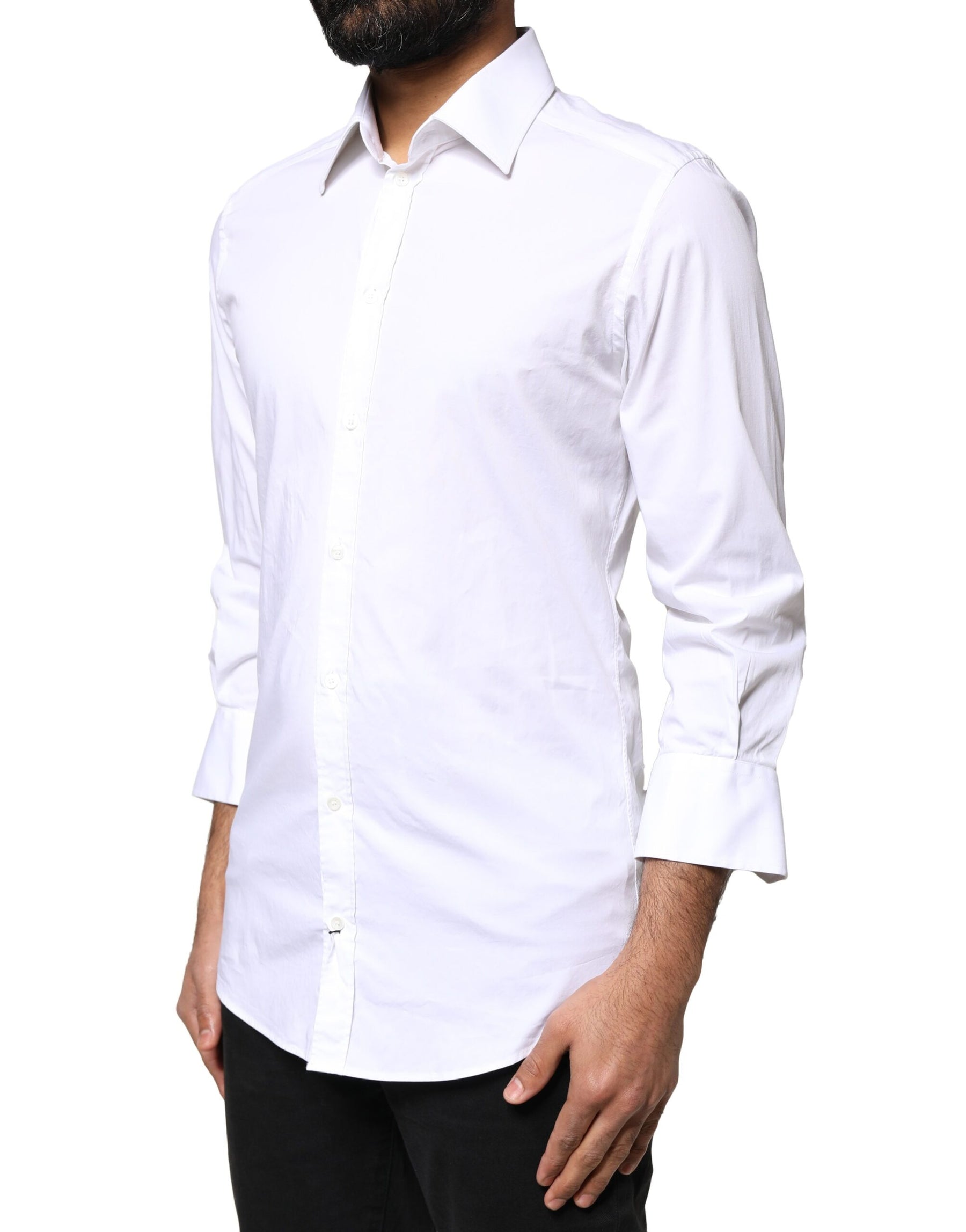 Dolce & Gabbana White GOLD Cotton Long Sleeves Men Dress Shirt | Regal Royce
