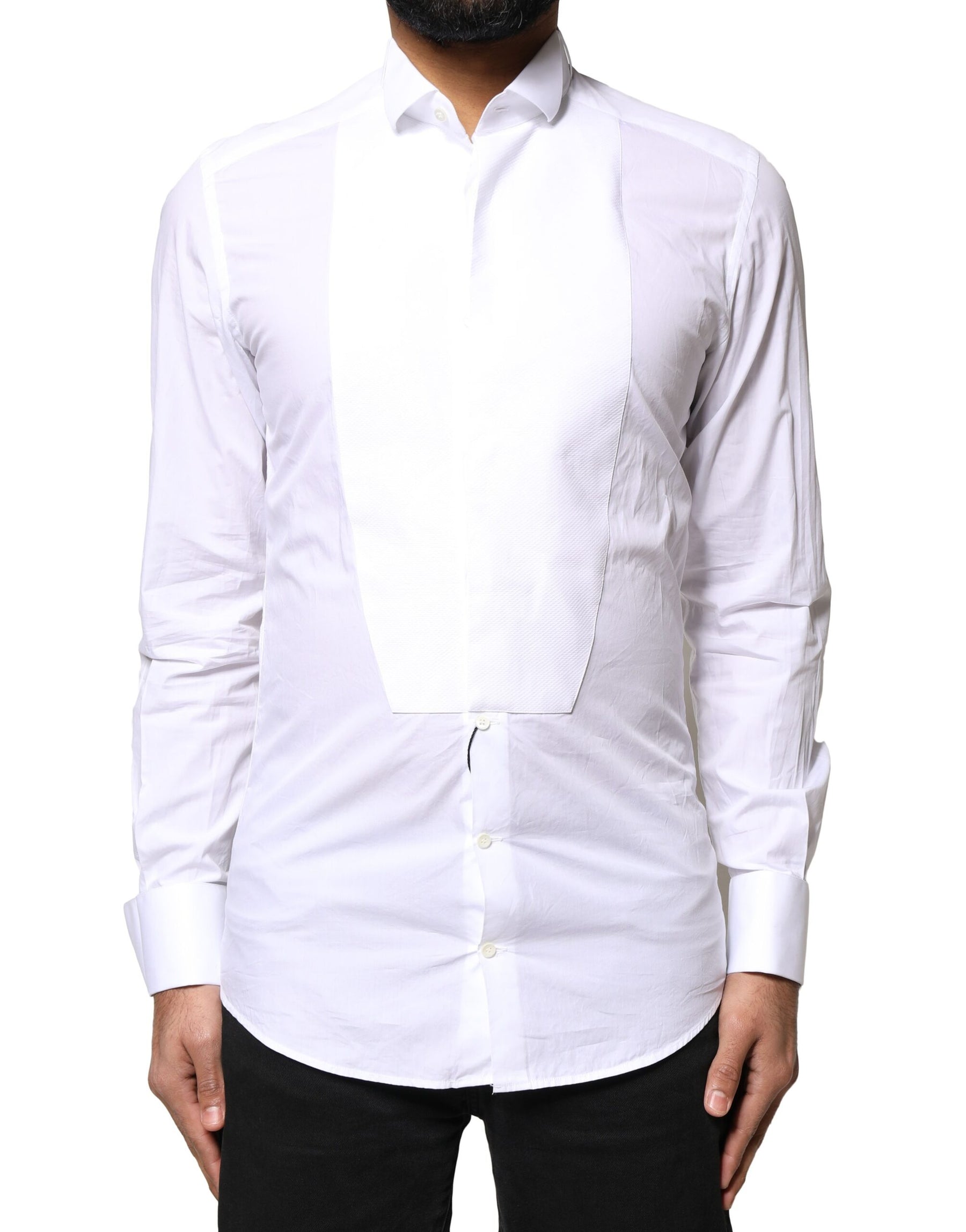 Dolce & Gabbana White GOLD CottonPoplin Bib Formal Dress Shirt | Regal Royce