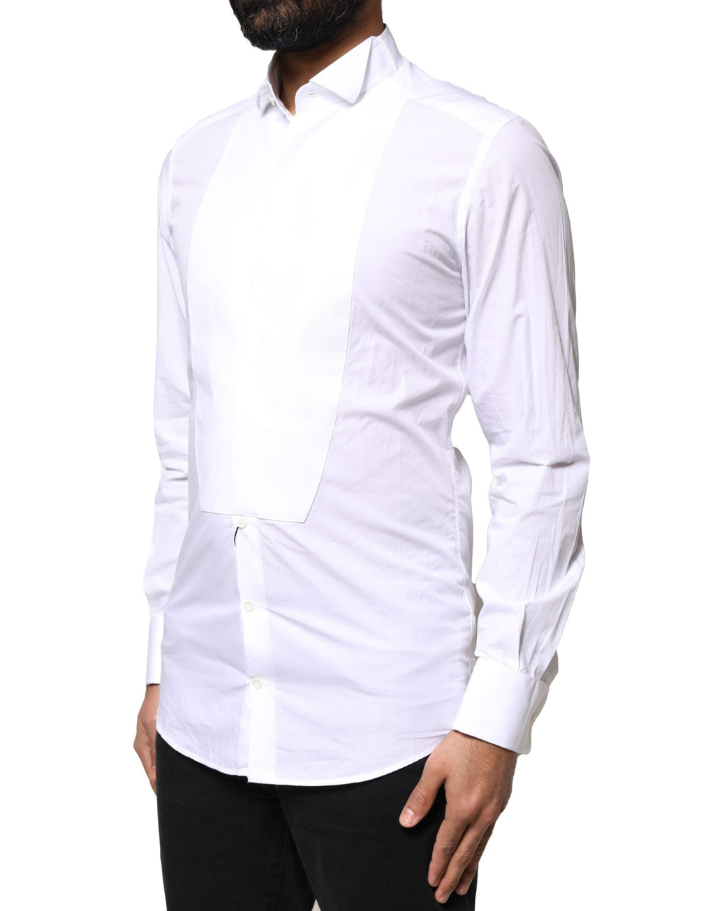 Dolce & Gabbana White GOLD CottonPoplin Bib Formal Dress Shirt