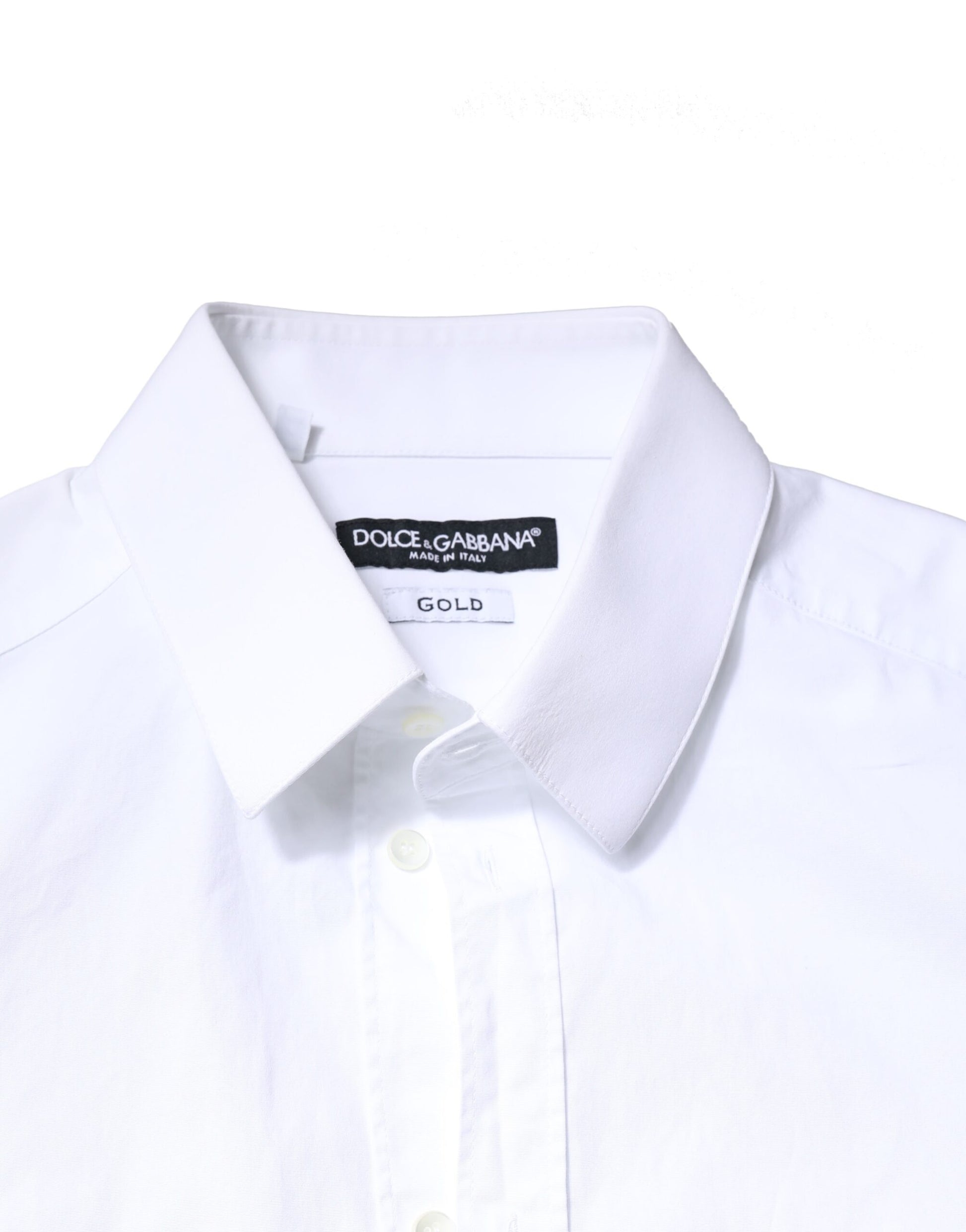 Dolce & Gabbana White GOLD Cotton Long Sleeves Dress Shirt