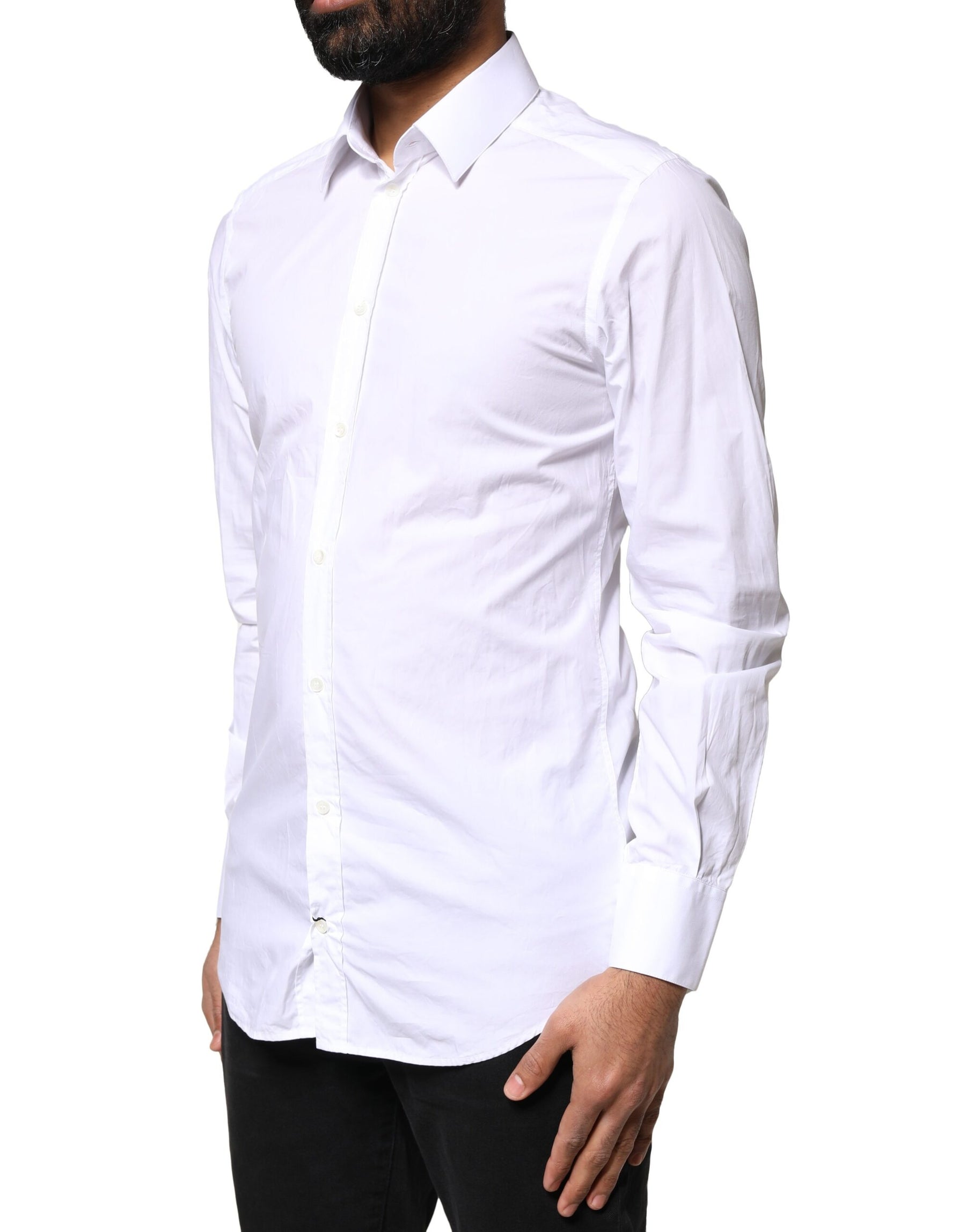 Dolce & Gabbana White GOLD Cotton Long Sleeves Men Dress Shirt | Regal Royce
