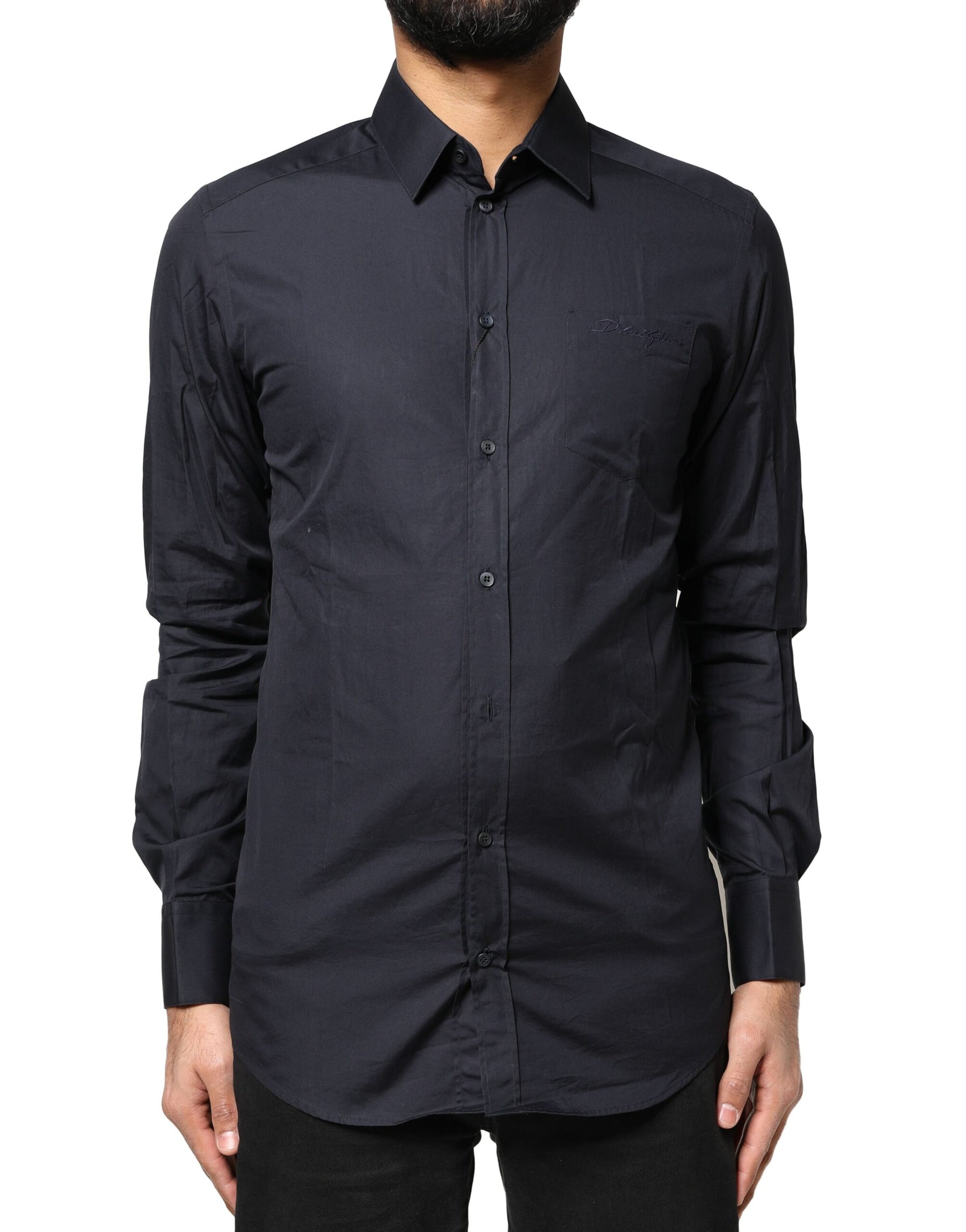 Dolce & Gabbana Dark Blue GOLD Cotton Long Sleeves Dress Shirt | Regal Royce