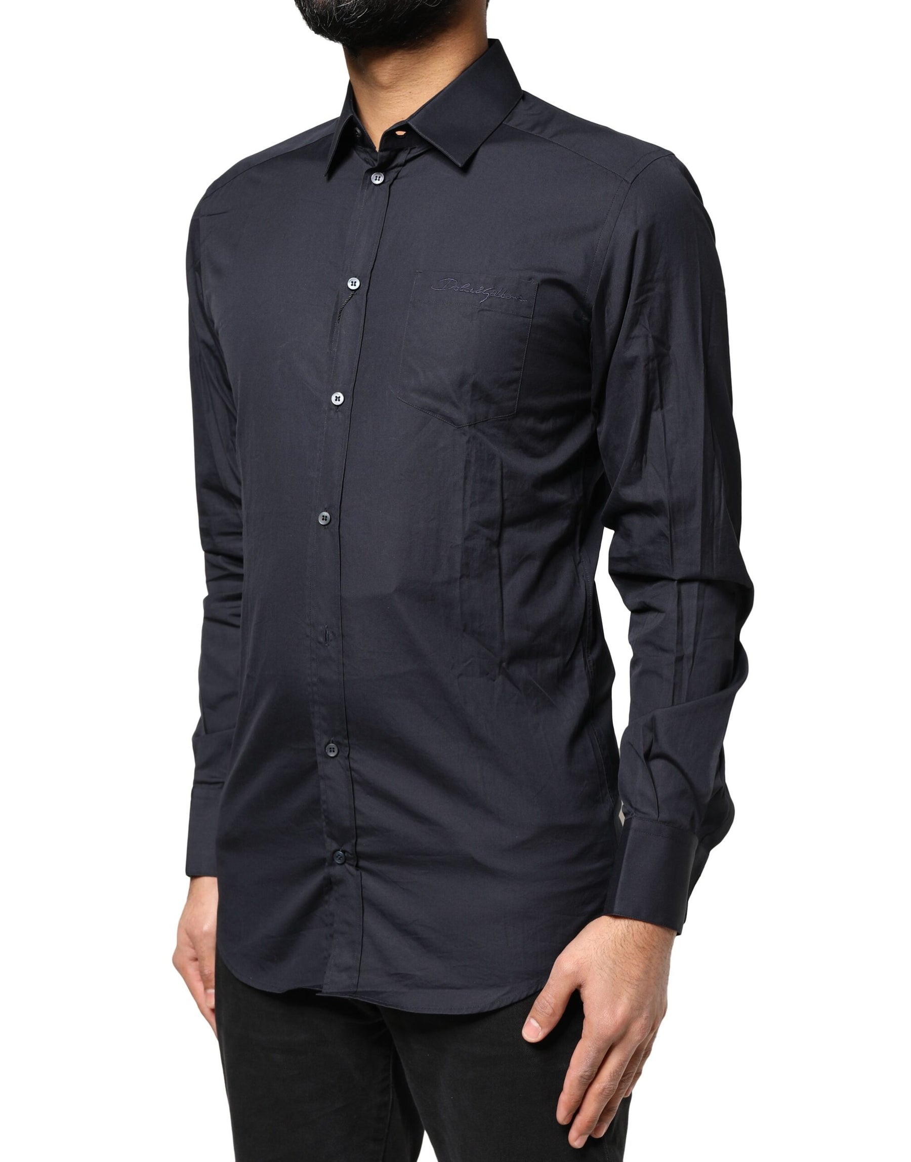 Dolce & Gabbana Dark Blue GOLD Cotton Long Sleeves Dress Shirt | Regal Royce