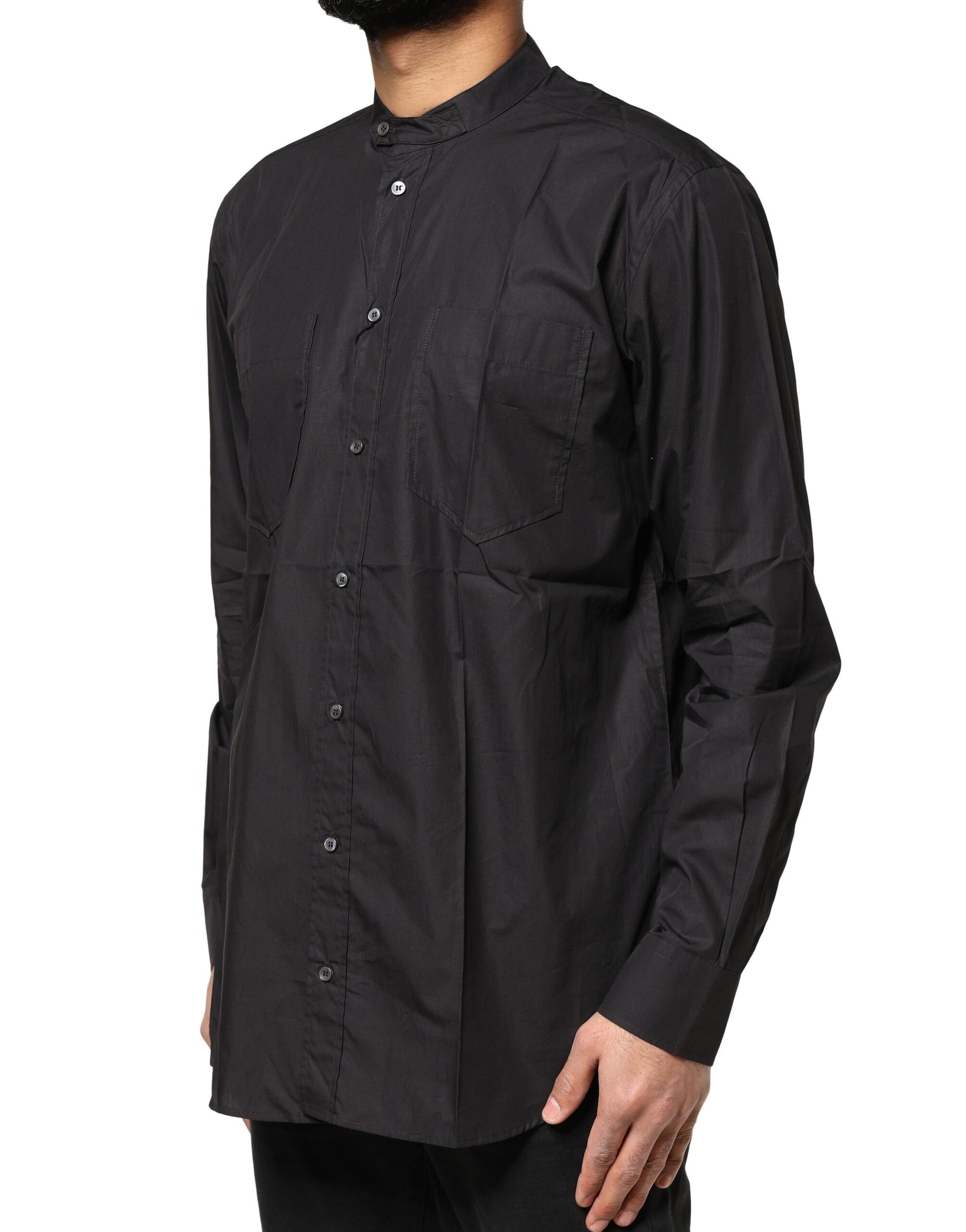 Dolce & Gabbana Black Cotton Button Down Men Casual Shirt | Regal Royce