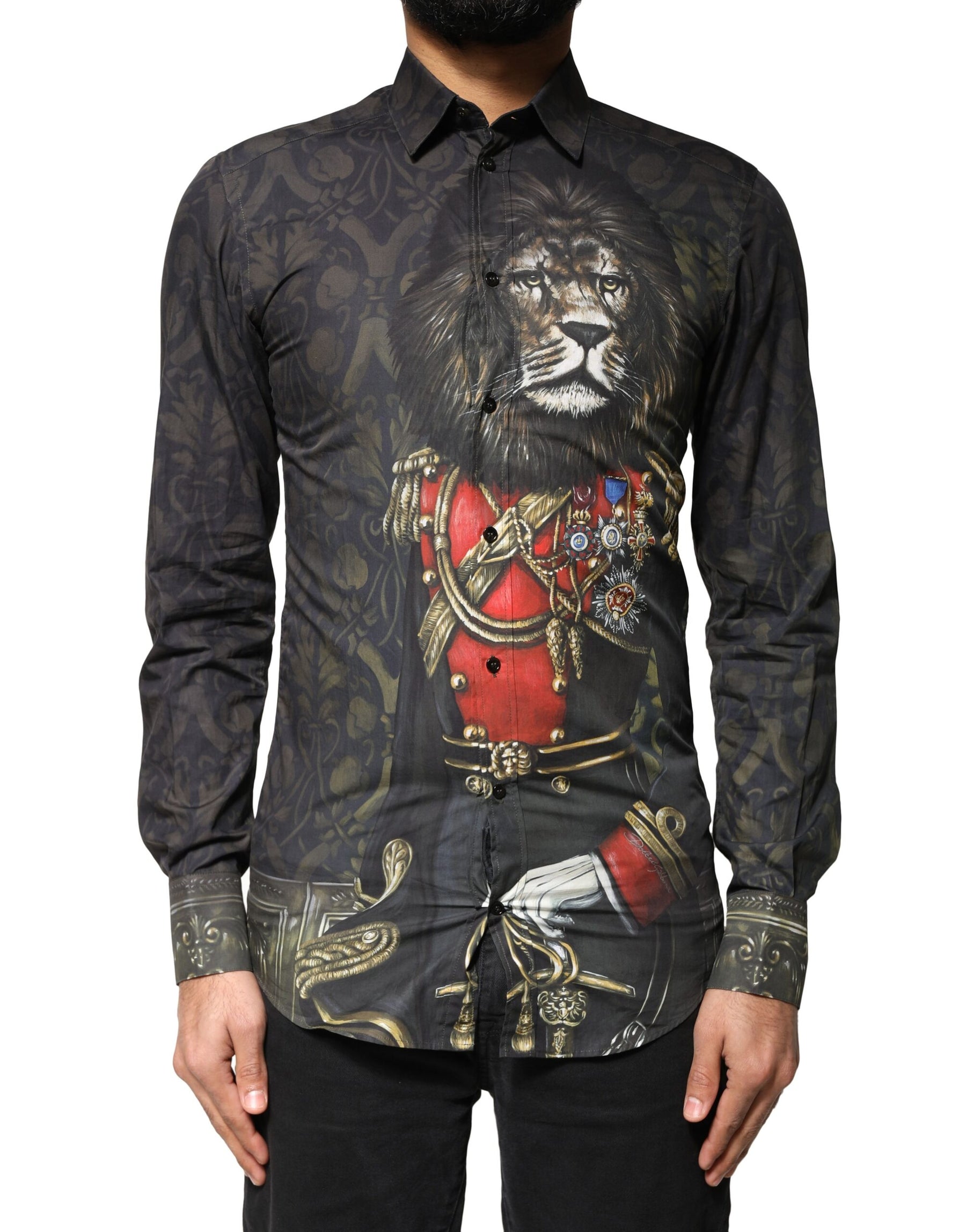 Dolce & Gabbana Black Royal Pet Portrait GOLD Dress Shirt | Regal Royce