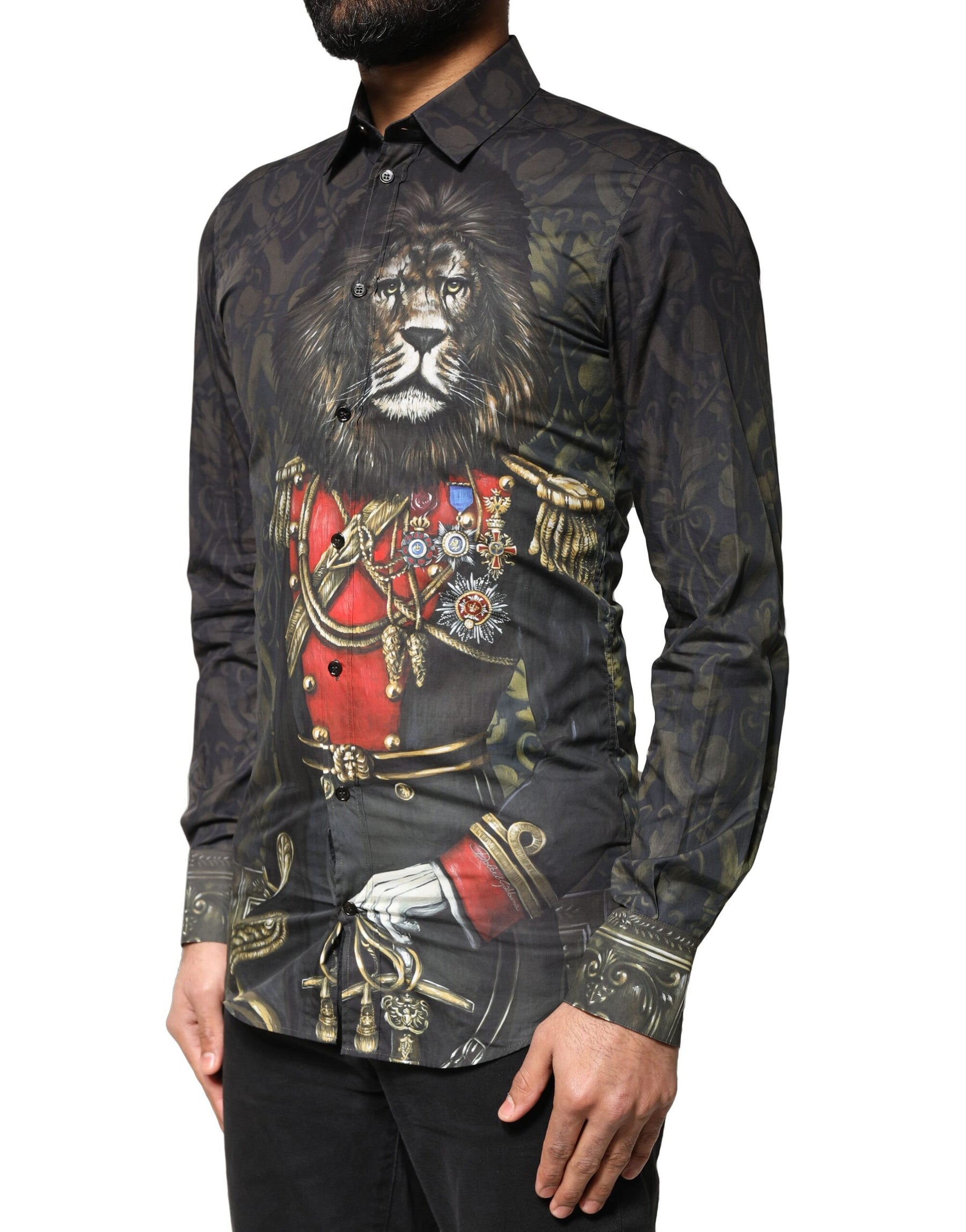 Dolce & Gabbana Black Royal Pet Portrait GOLD Dress Shirt | Regal Royce