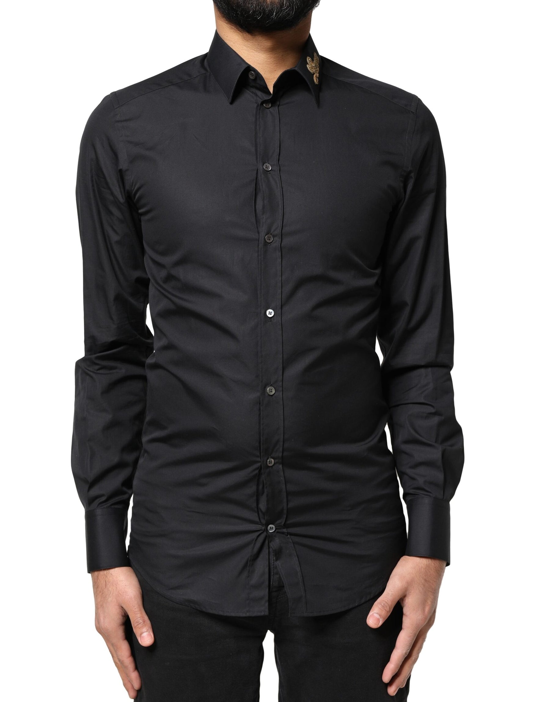 Dolce & Gabbana Black Love Embroidery GOLD Formal Dress Shirt | Regal Royce