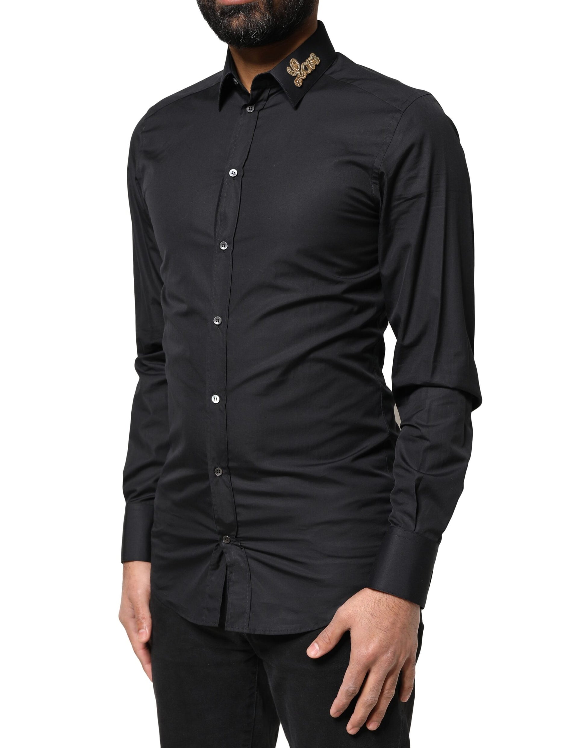 Dolce & Gabbana Black Love Embroidery GOLD Formal Dress Shirt