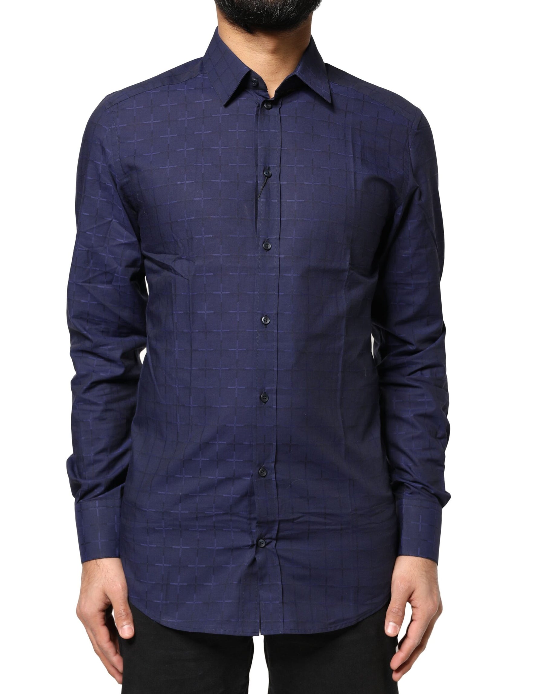 Dolce & Gabbana Blue Check Tartan GOLD Formal Dress Shirt | Regal Royce