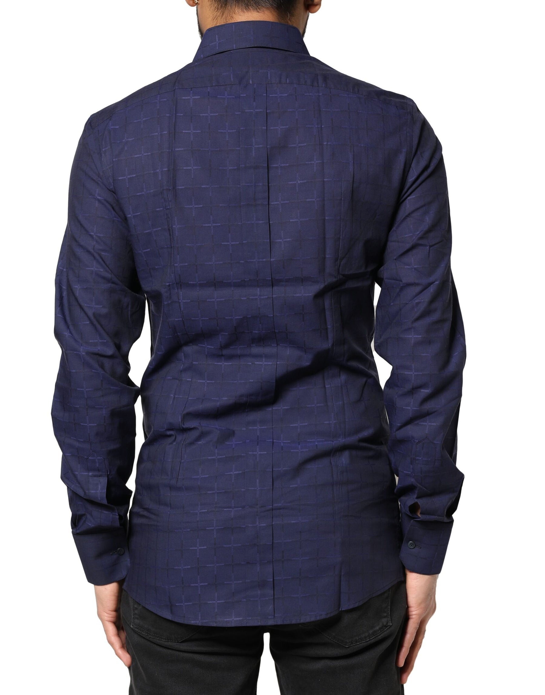 Dolce & Gabbana Blue Check Tartan GOLD Formal Dress Shirt | Regal Royce