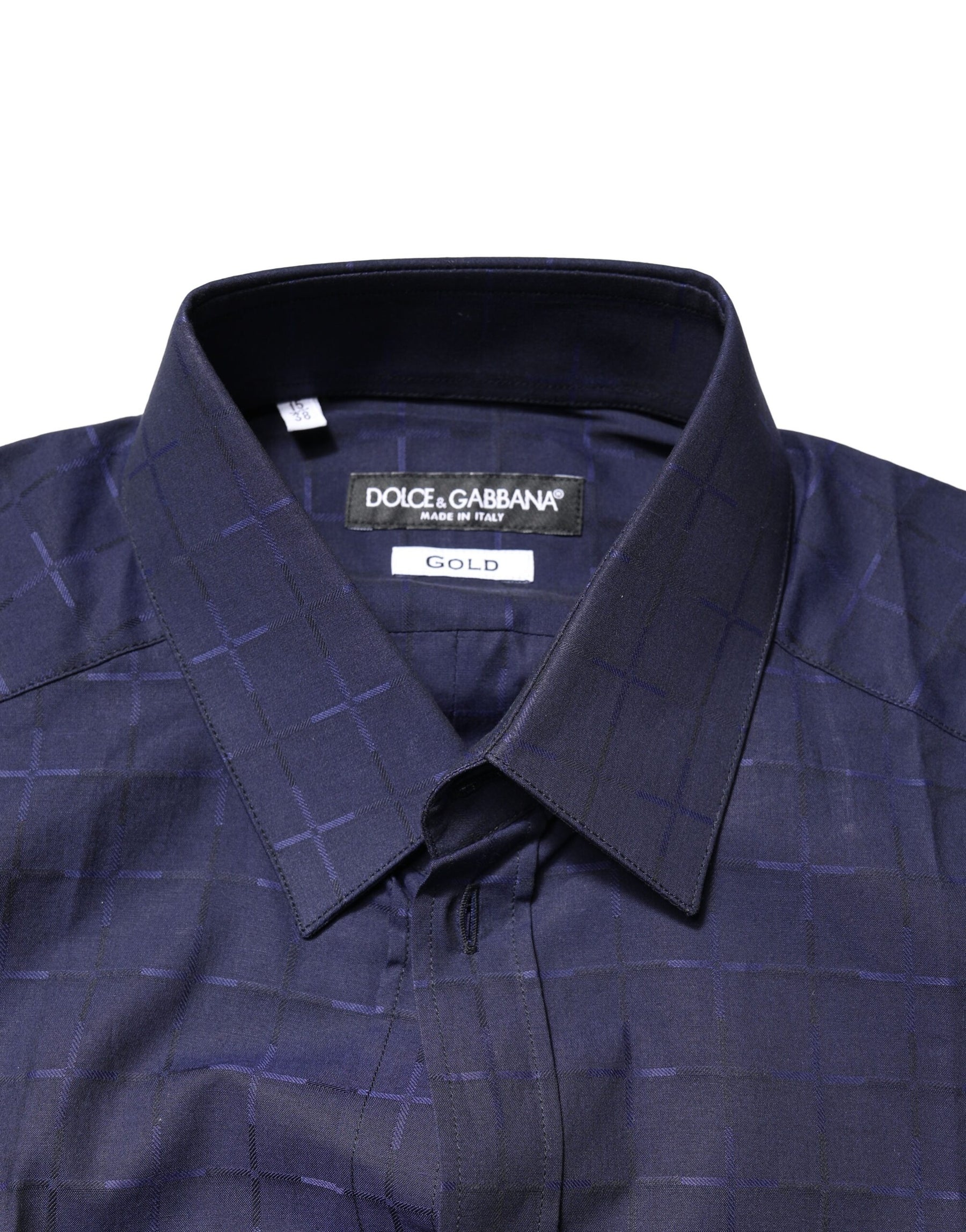 Dolce & Gabbana Blue Check Tartan GOLD Formal Dress Shirt | Regal Royce