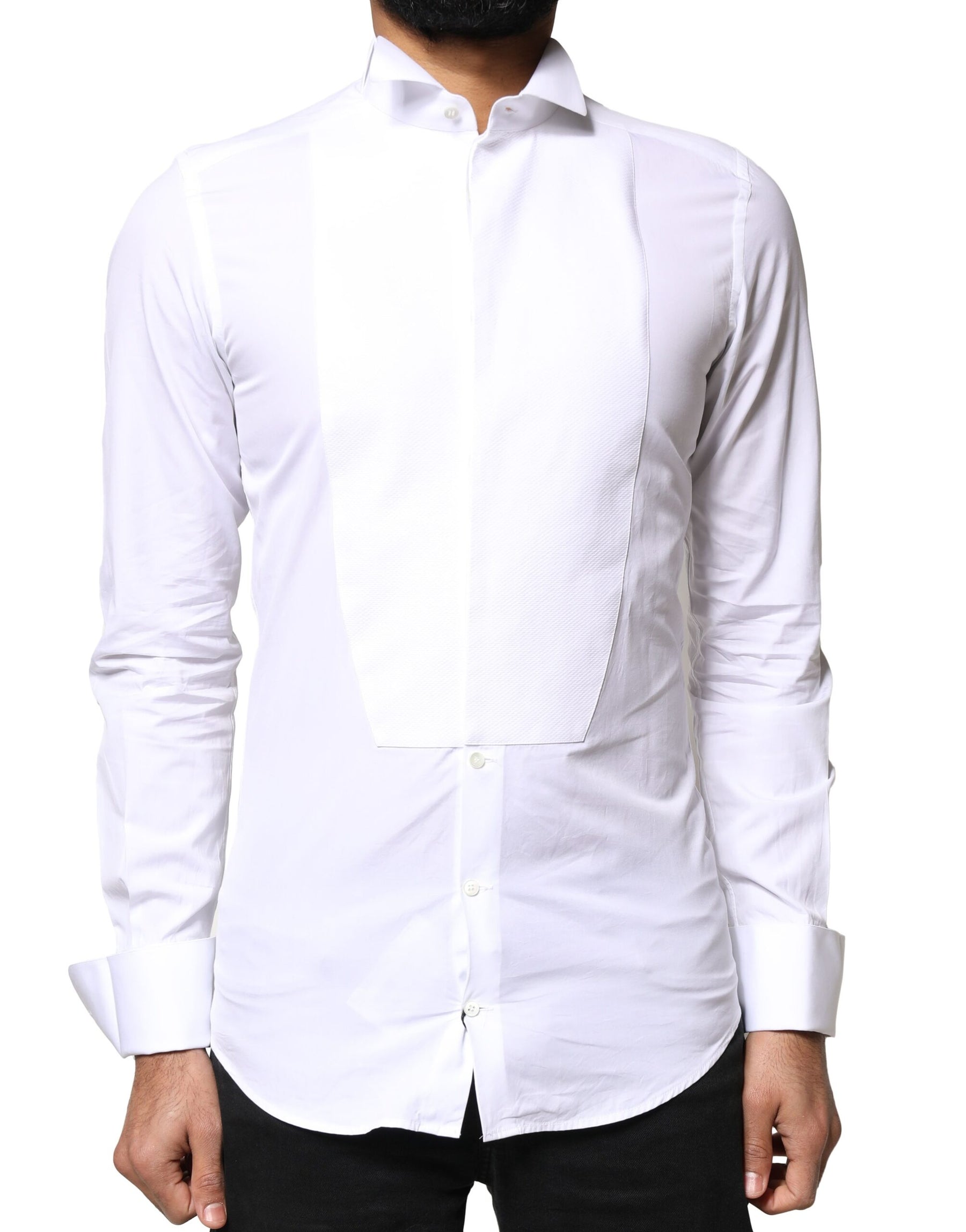 Dolce & Gabbana White GOLD Cotton Poplin Bib Formal Men Dress Shirt | Regal Royce