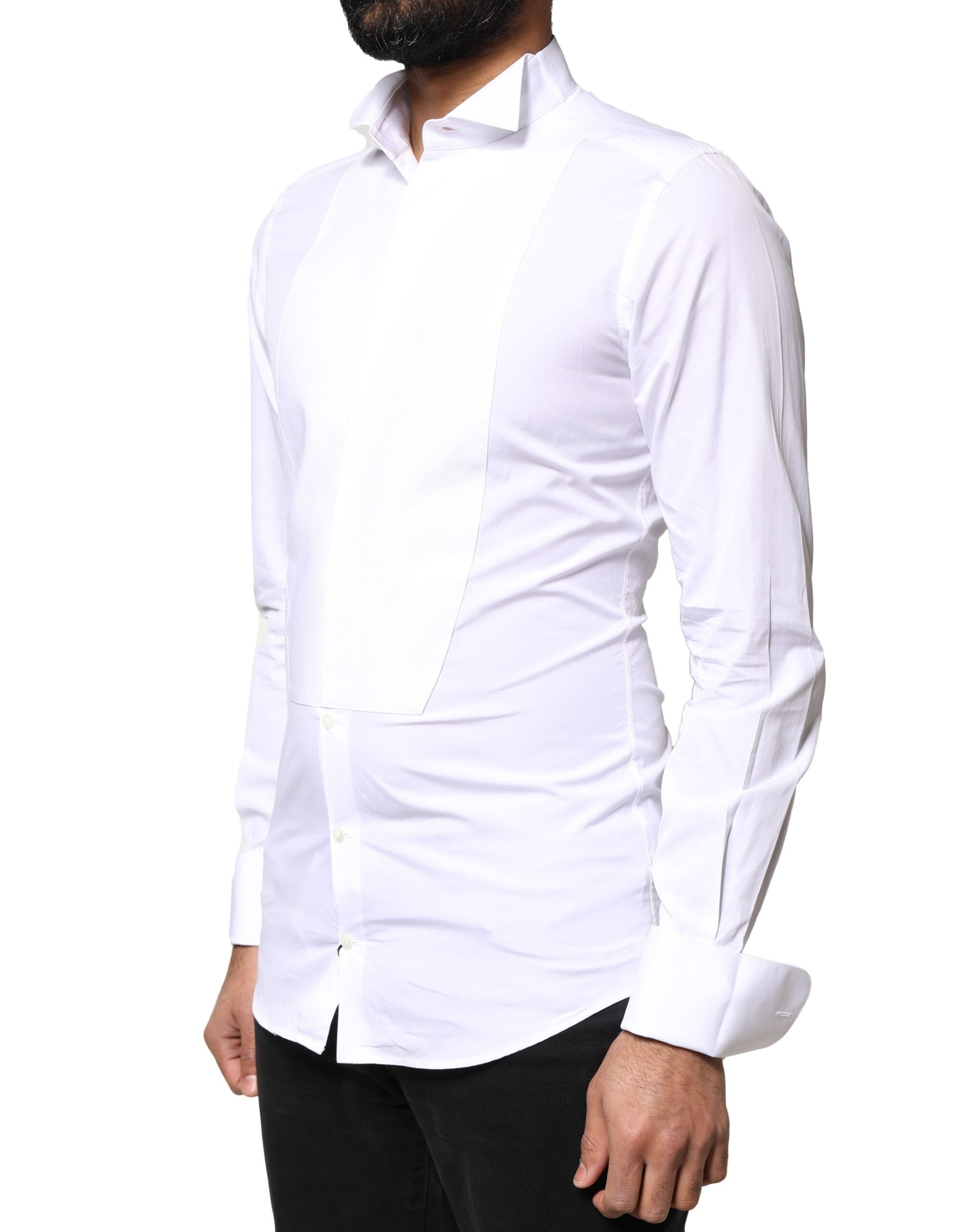 Dolce & Gabbana White GOLD Cotton Poplin Bib Formal Men Dress Shirt | Regal Royce