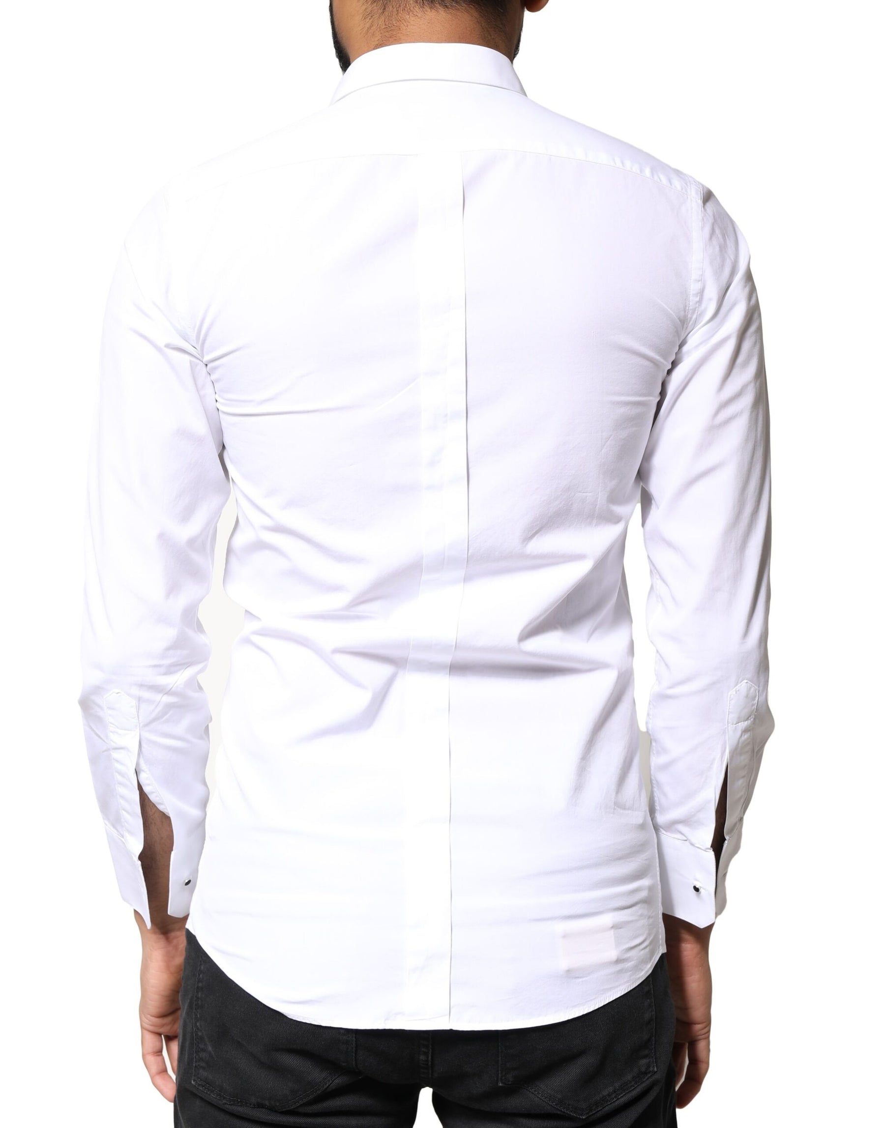 Dolce & Gabbana White GOLD Cotton Poplin Bib Men Dress Shirt | Regal Royce