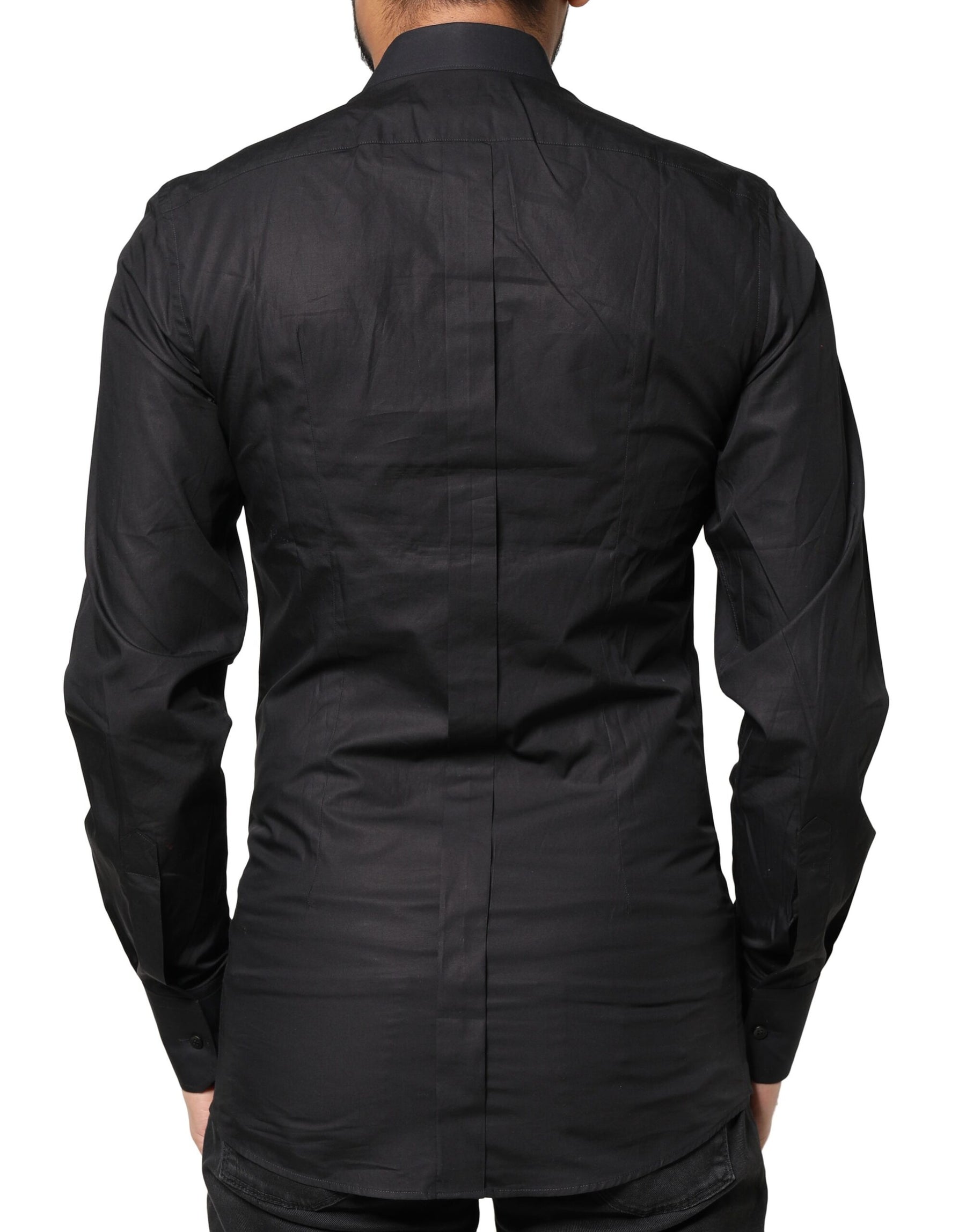 Dolce & Gabbana Black GOLD Cross Embellished Men Dress Shirt | Regal Royce