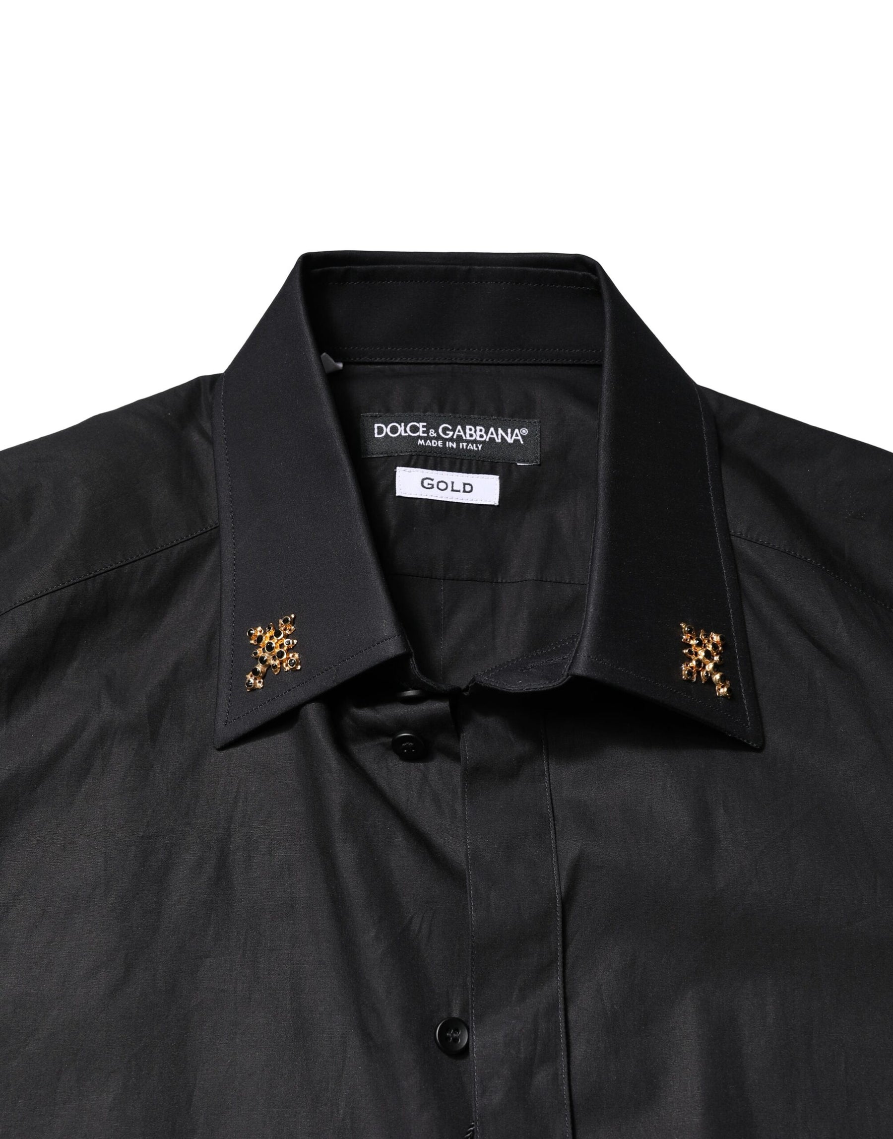 Dolce & Gabbana Black GOLD Cross Embellished Men Dress Shirt | Regal Royce
