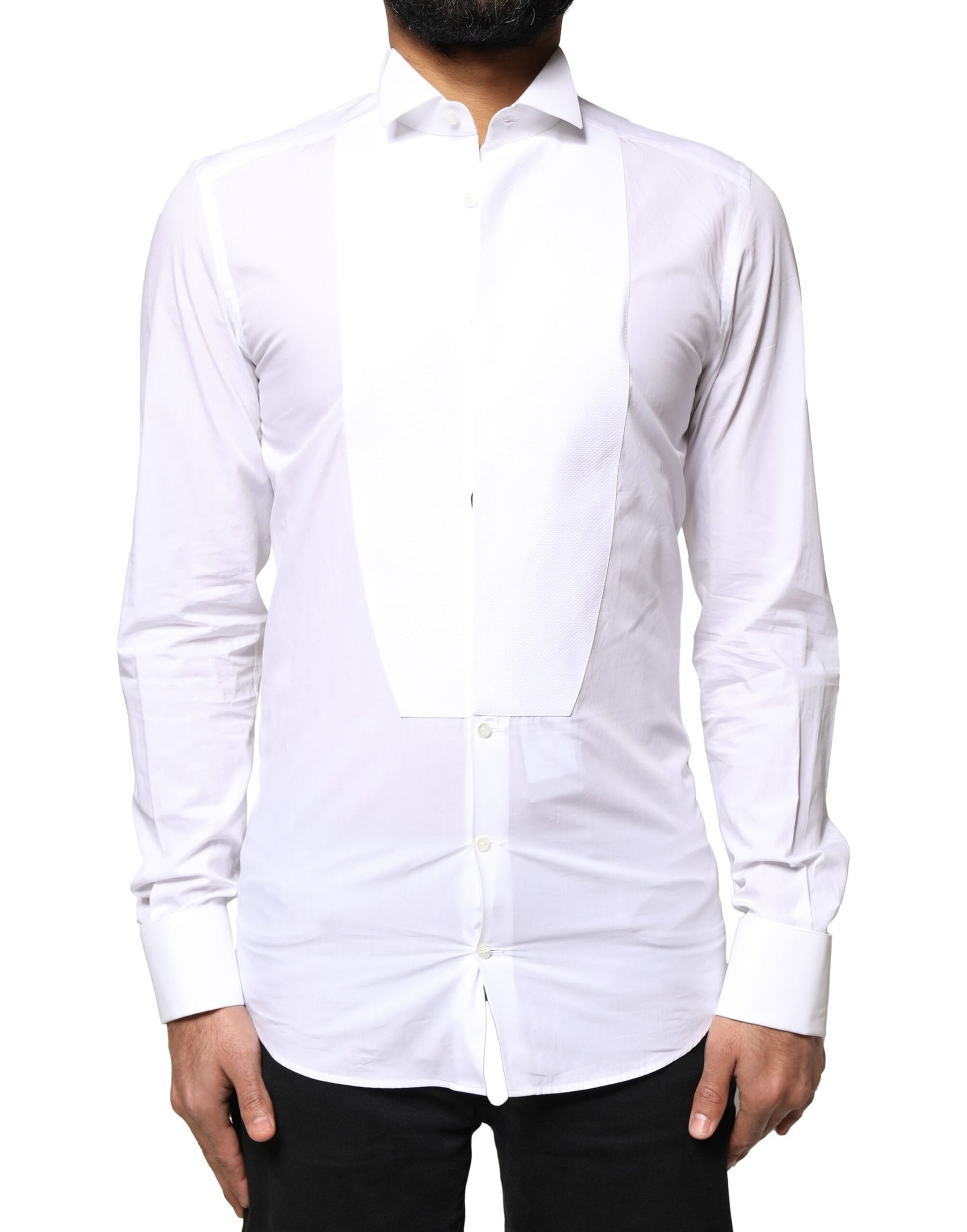 Dolce & Gabbana White GOLD Cotton Poplin Bib Formal Men Dress Shirt | Regal Royce