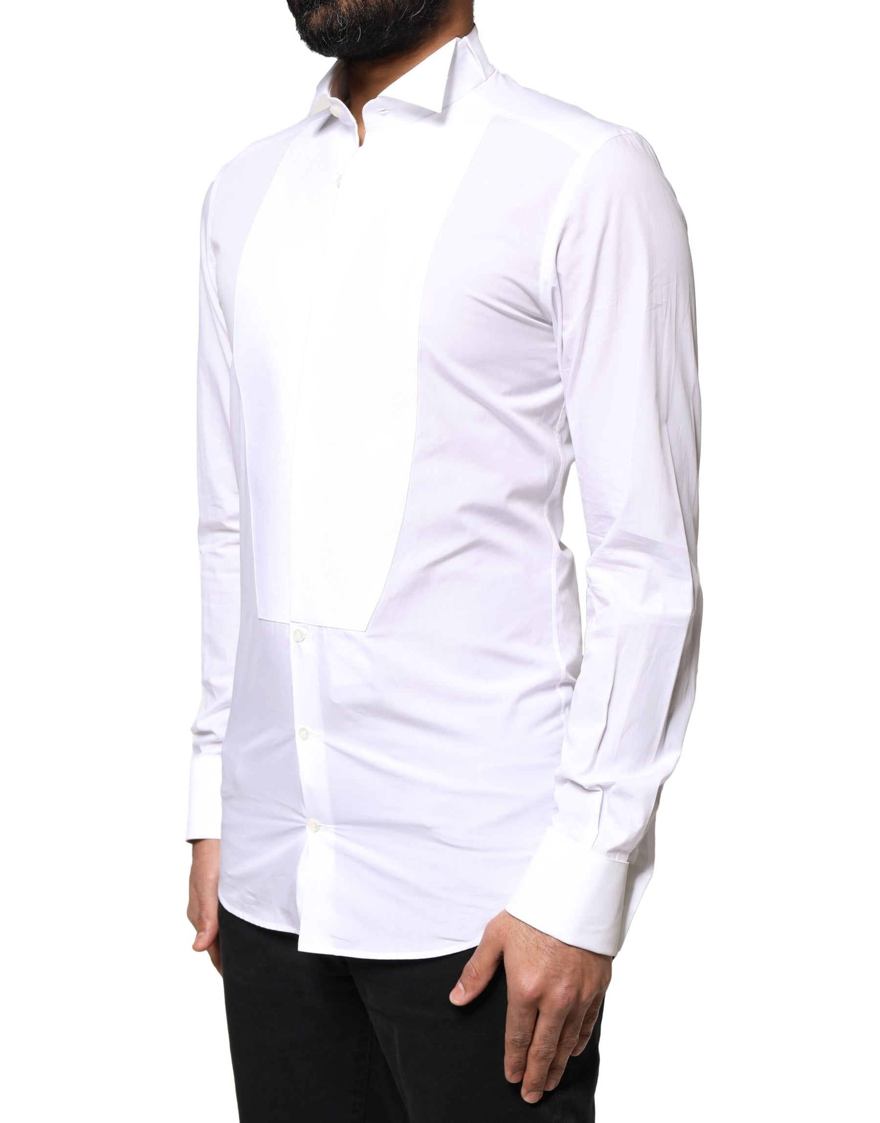 Dolce & Gabbana White GOLD Cotton Poplin Bib Formal Men Dress Shirt | Regal Royce