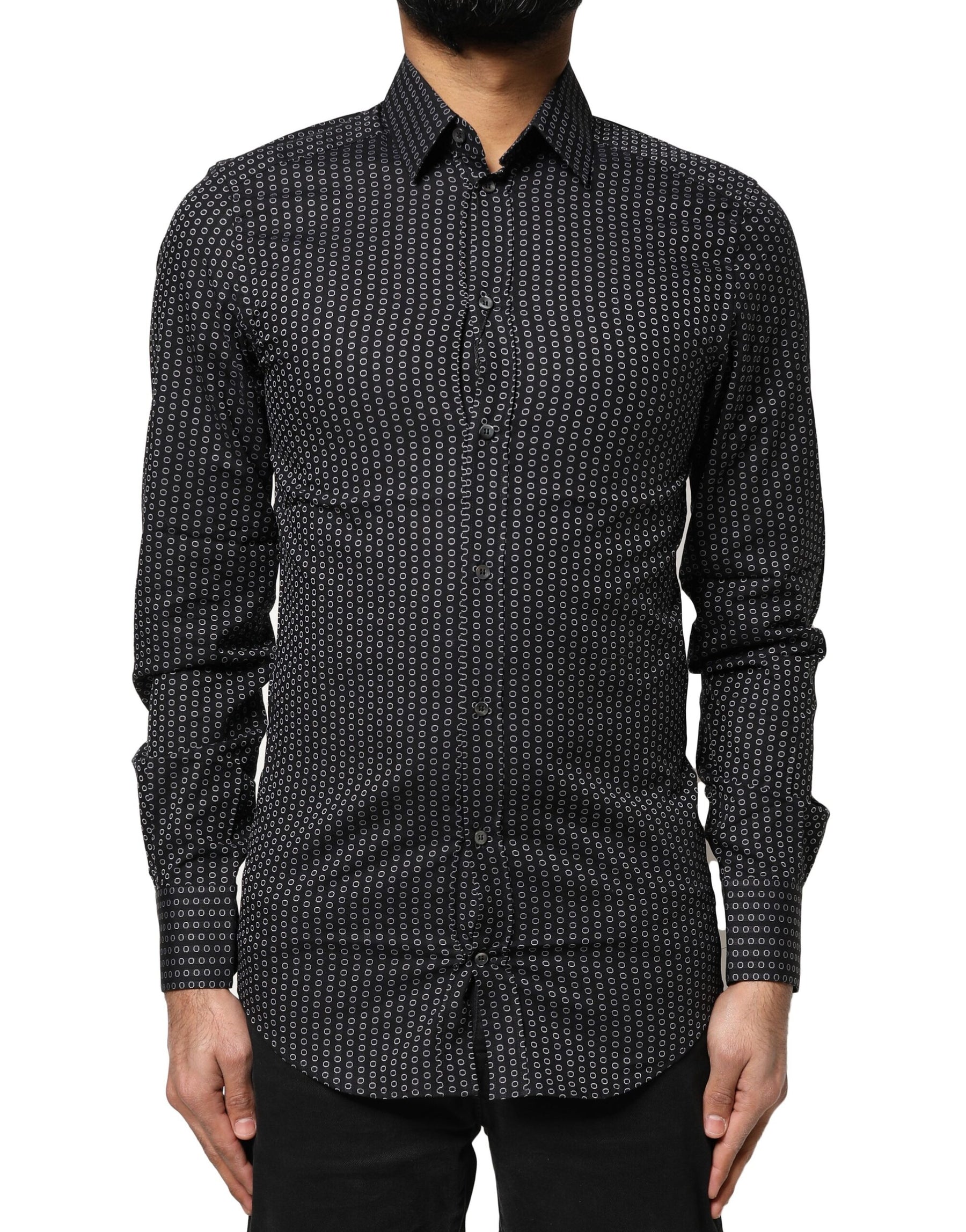 Dolce & Gabbana Black GOLD Patterned Cotton Men Dress Shirt | Regal Royce