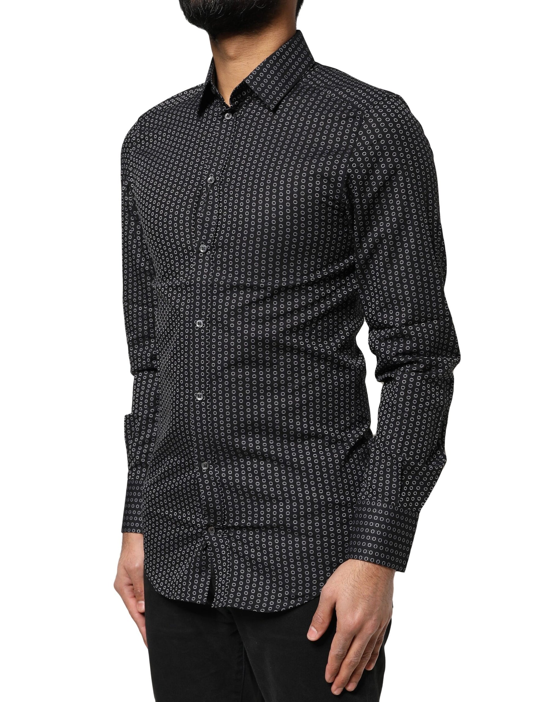 Dolce & Gabbana Black GOLD Patterned Cotton Men Dress Shirt | Regal Royce