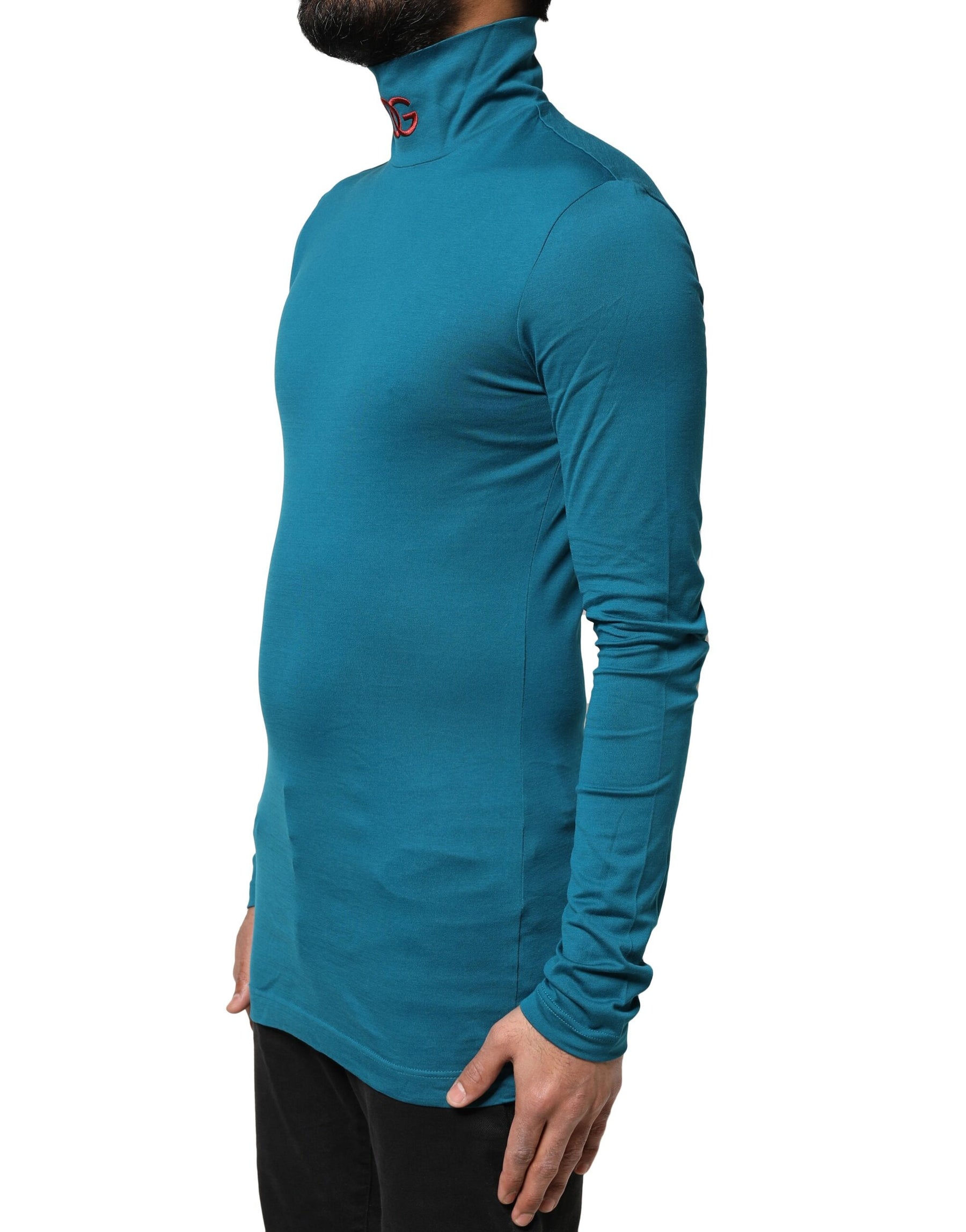Dolce & Gabbana Blue Cotton Turtleneck Long Sleeves Sweater | Regal Royce