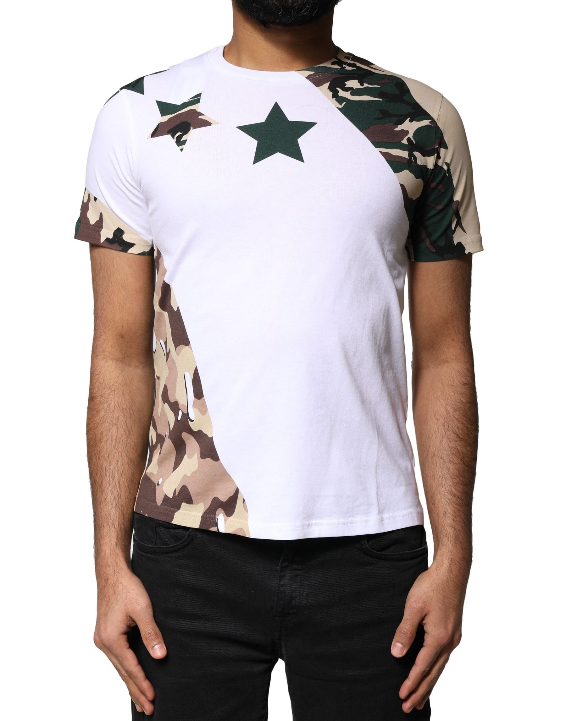 Dolce & Gabbana White Camouflage Stars Crew Neck T-shirt | Regal Royce
