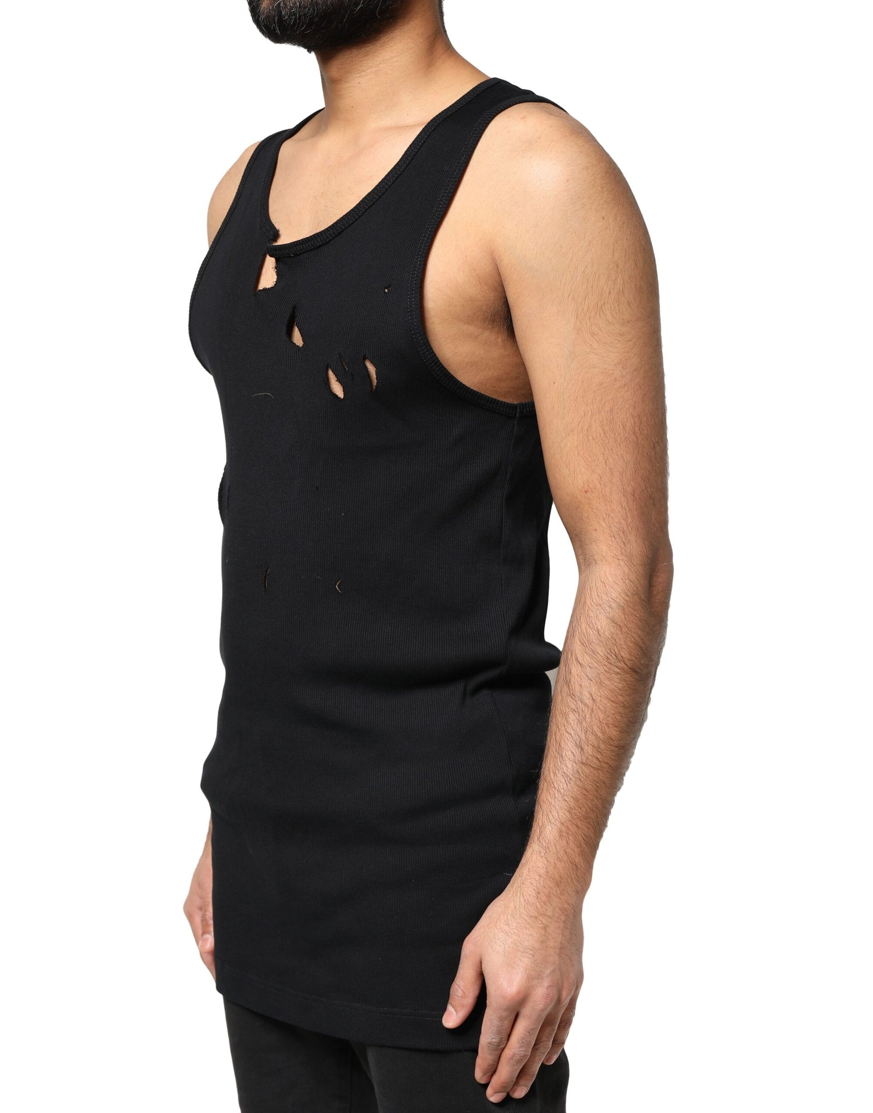 Dolce & Gabbana Black Cotton Rip Style Sleeveless Men Tank T-shirt | Regal Royce