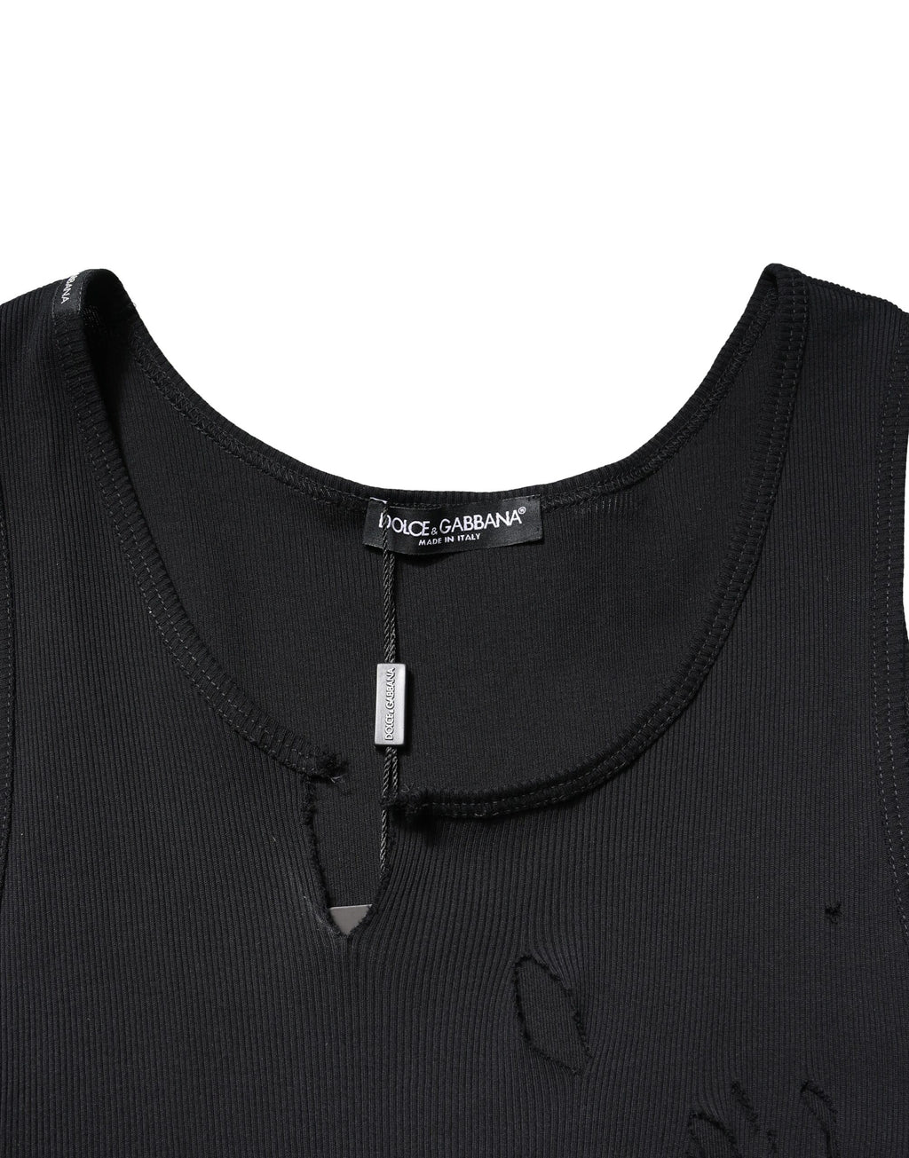Dolce & Gabbana Black Cotton Rip Style Sleeveless Men Tank T-shirt