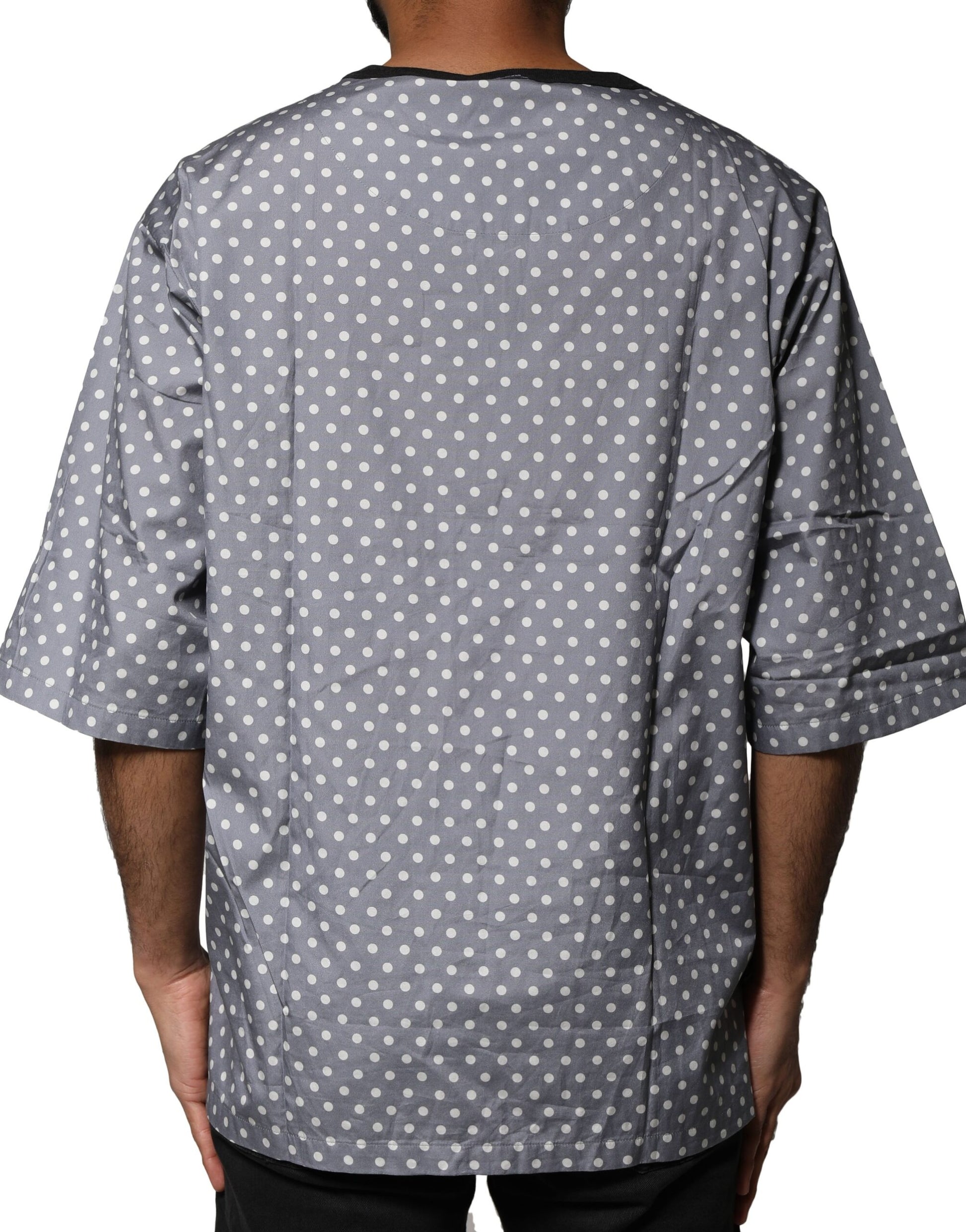 Dolce & Gabbana Gray Polka Dot Pin-Up Print Crew Neck T-shirt