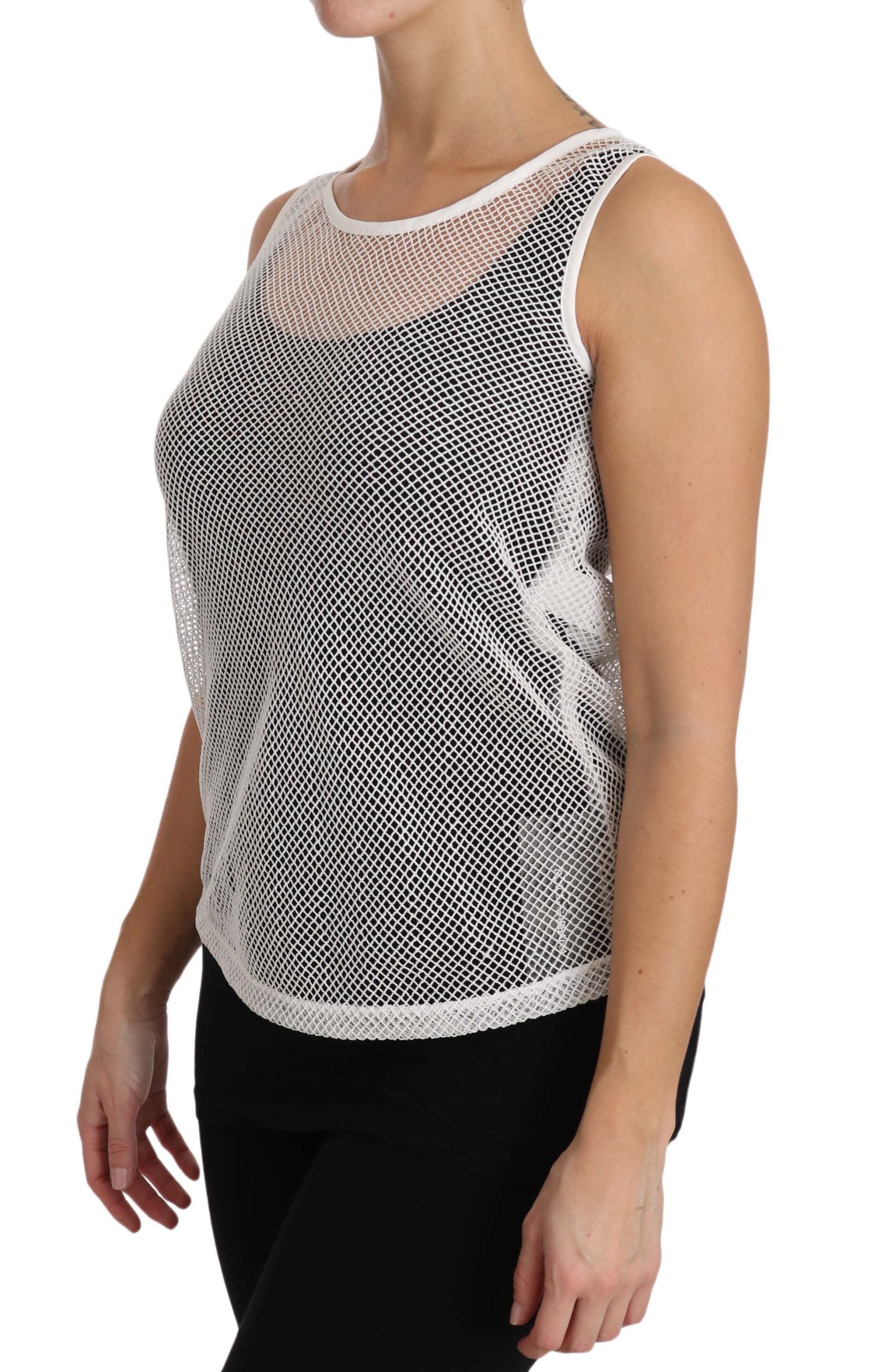 Dolce & Gabbana White Net  Transparent Sleeveless Tank Top | Regal Royce