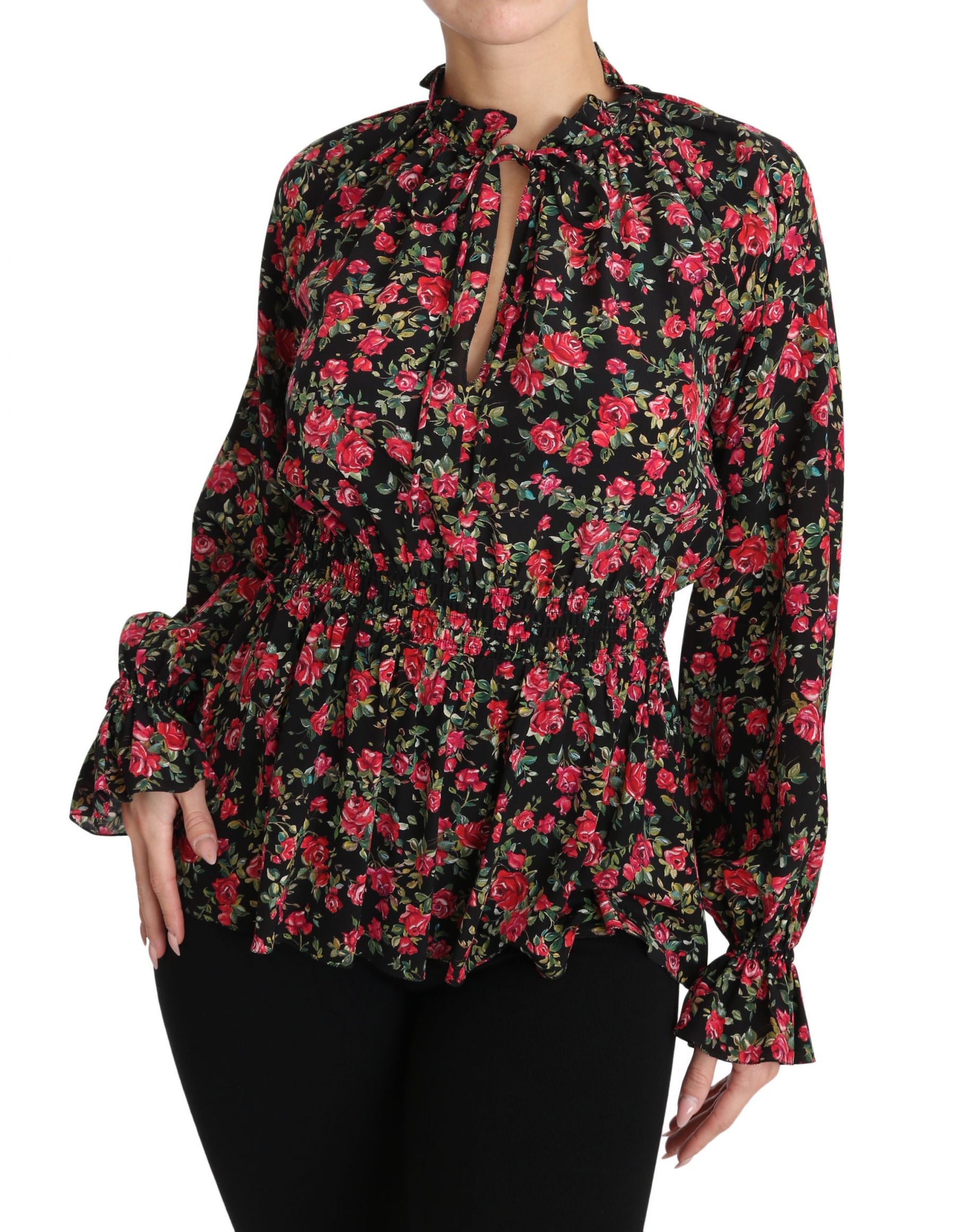 Dolce & Gabbana Black Rose Print Floral Shirt Top Blouse | Regal Royce