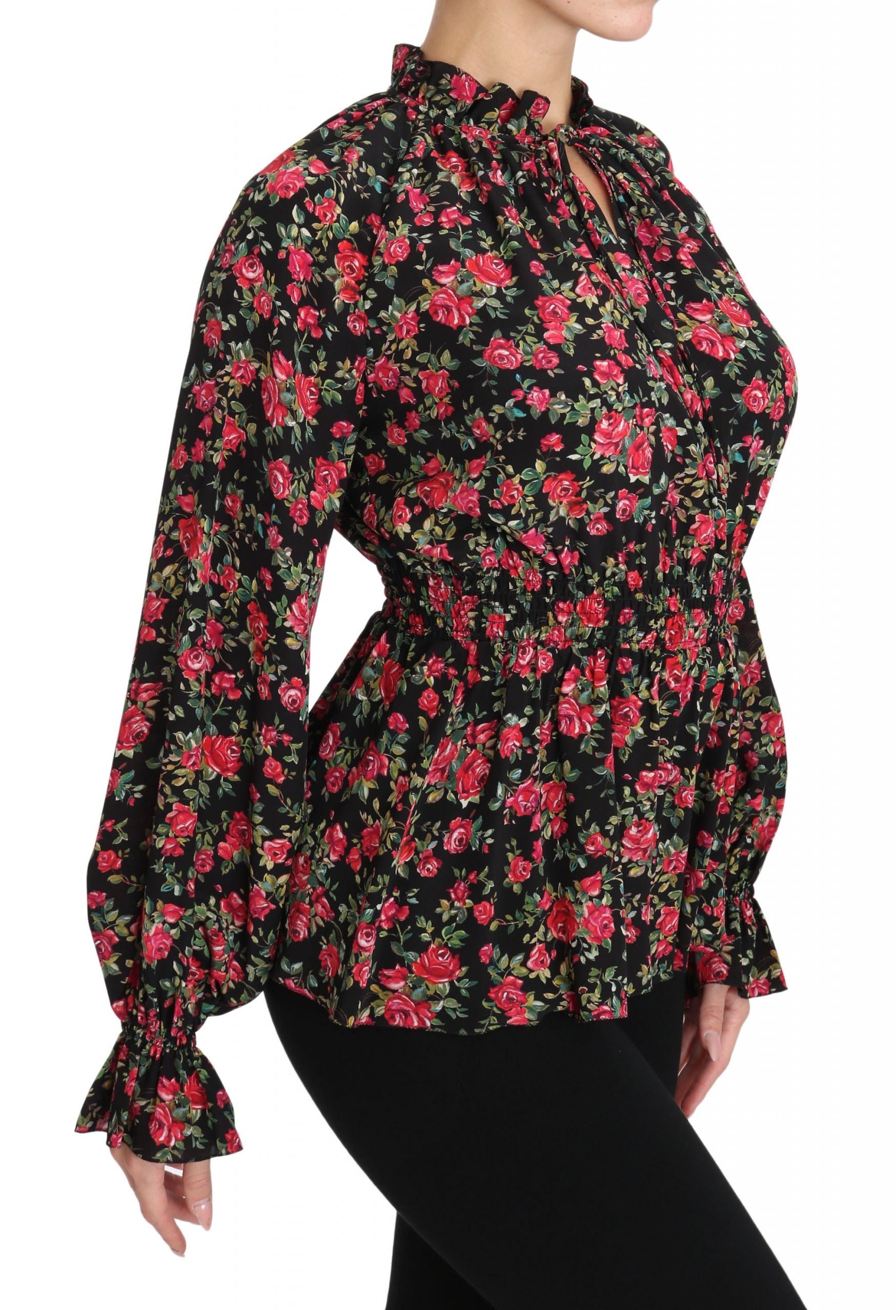 Dolce & Gabbana Black Rose Print Floral Shirt Top Blouse | Regal Royce
