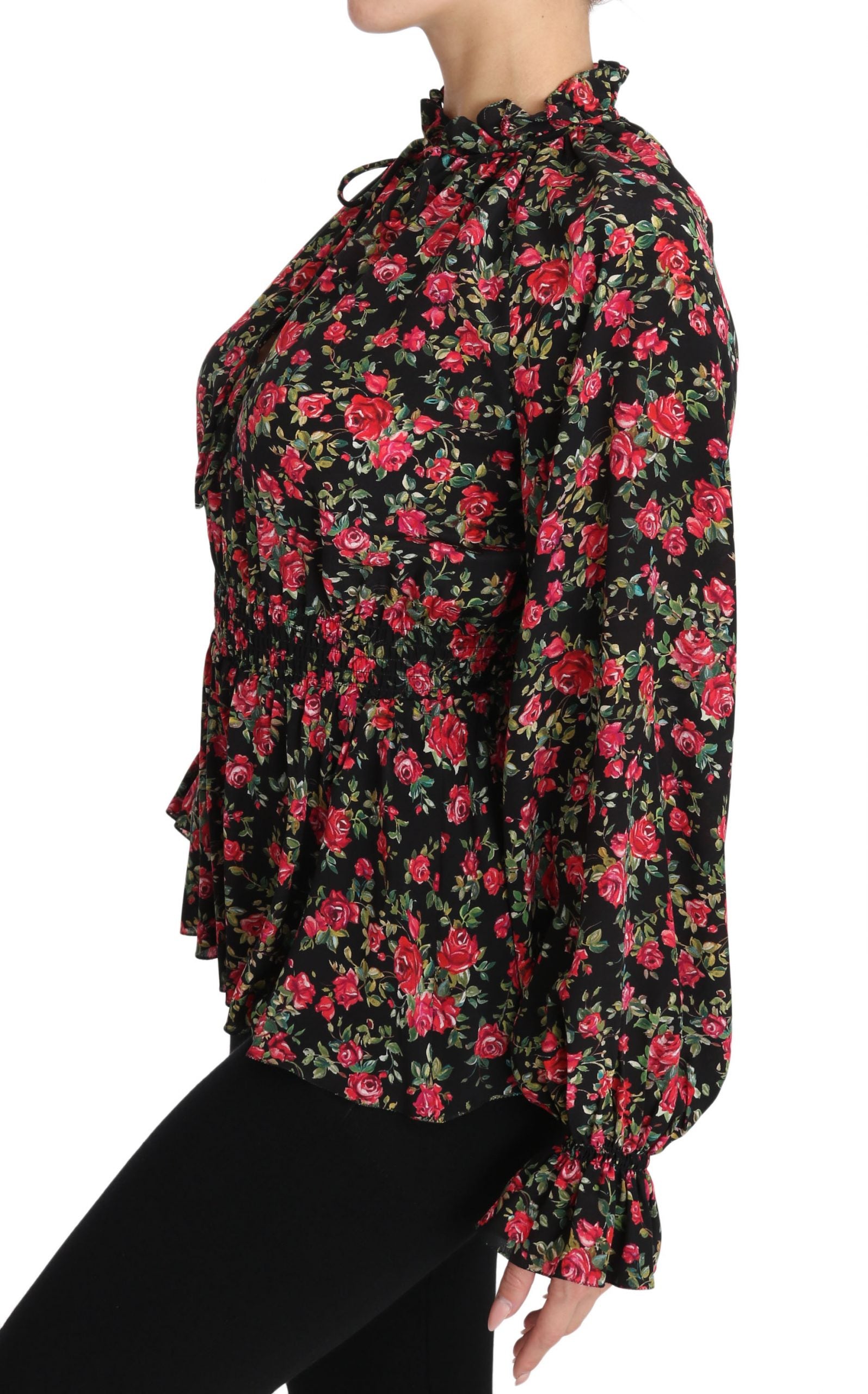 Dolce & Gabbana Black Rose Print Floral Shirt Top Blouse