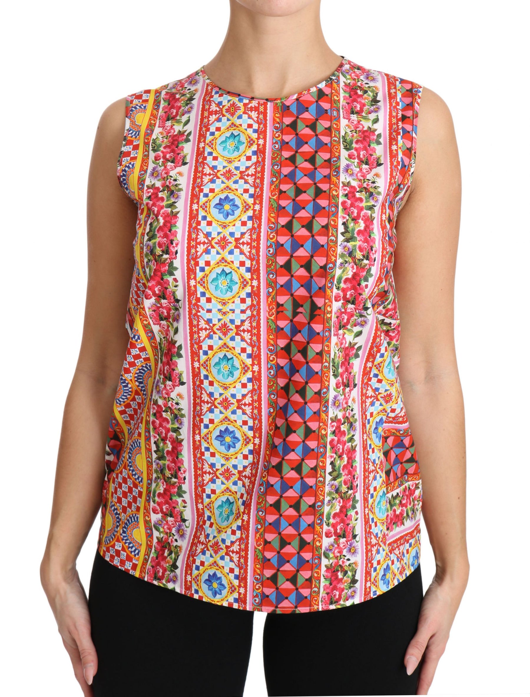 Dolce & Gabbana Carretto Print Pure Cotton Tank Top Floral Blouse | Regal Royce