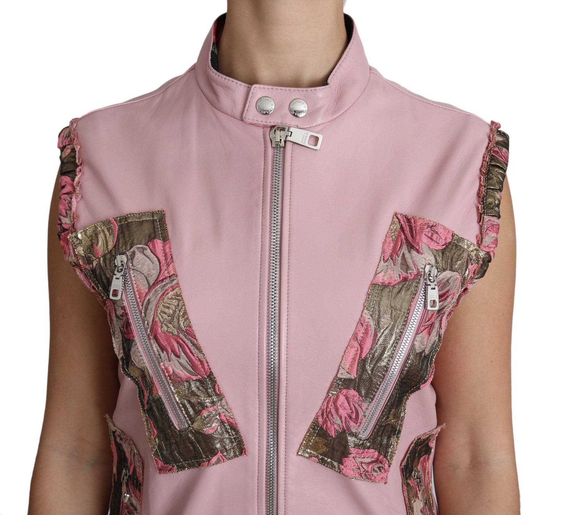 Dolce & Gabbana Pink Zippered Lamb Sleeveless Vest Leather Jacket | Regal Royce